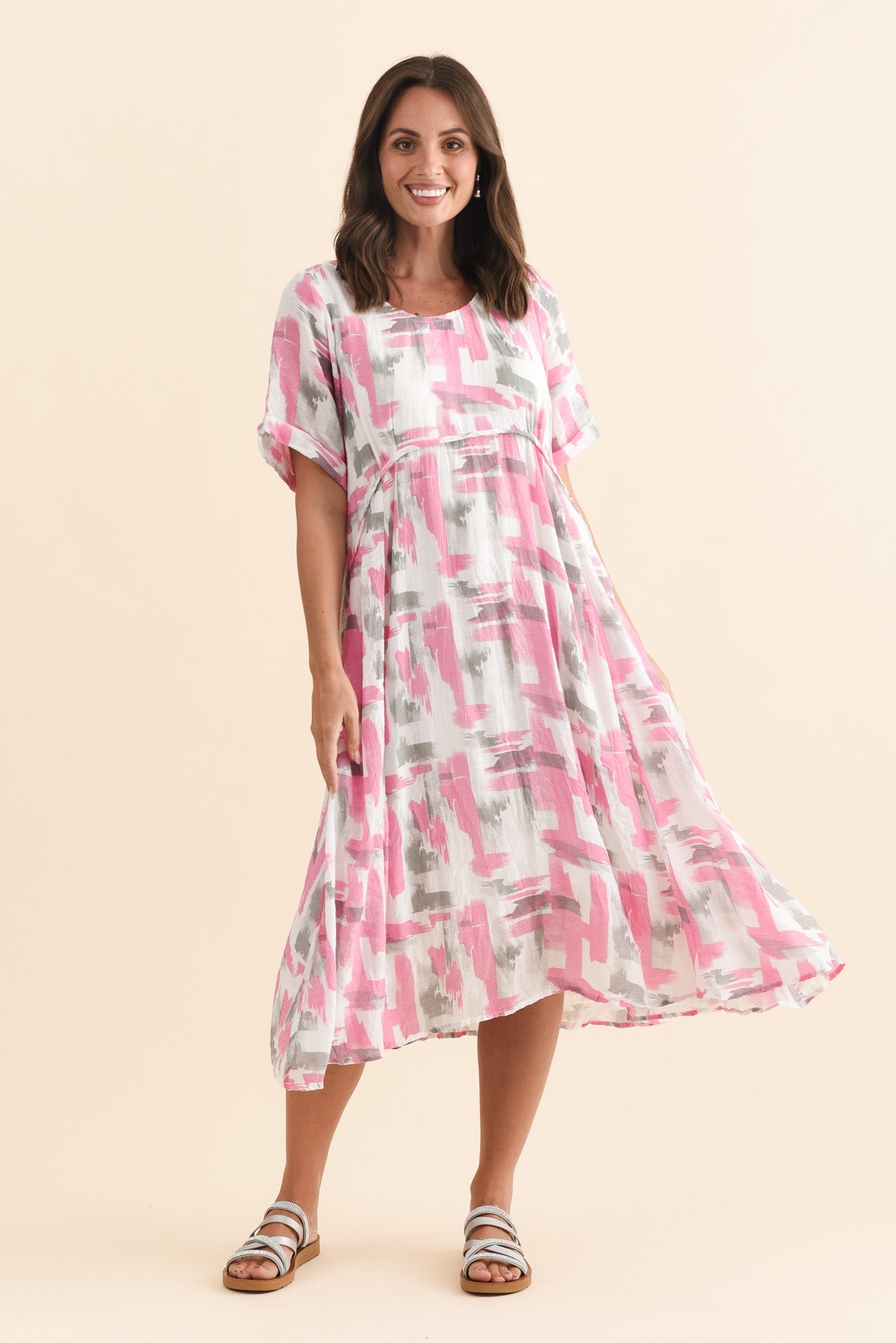 Ramona Pink Brush Stroke Cotton Blend Dress