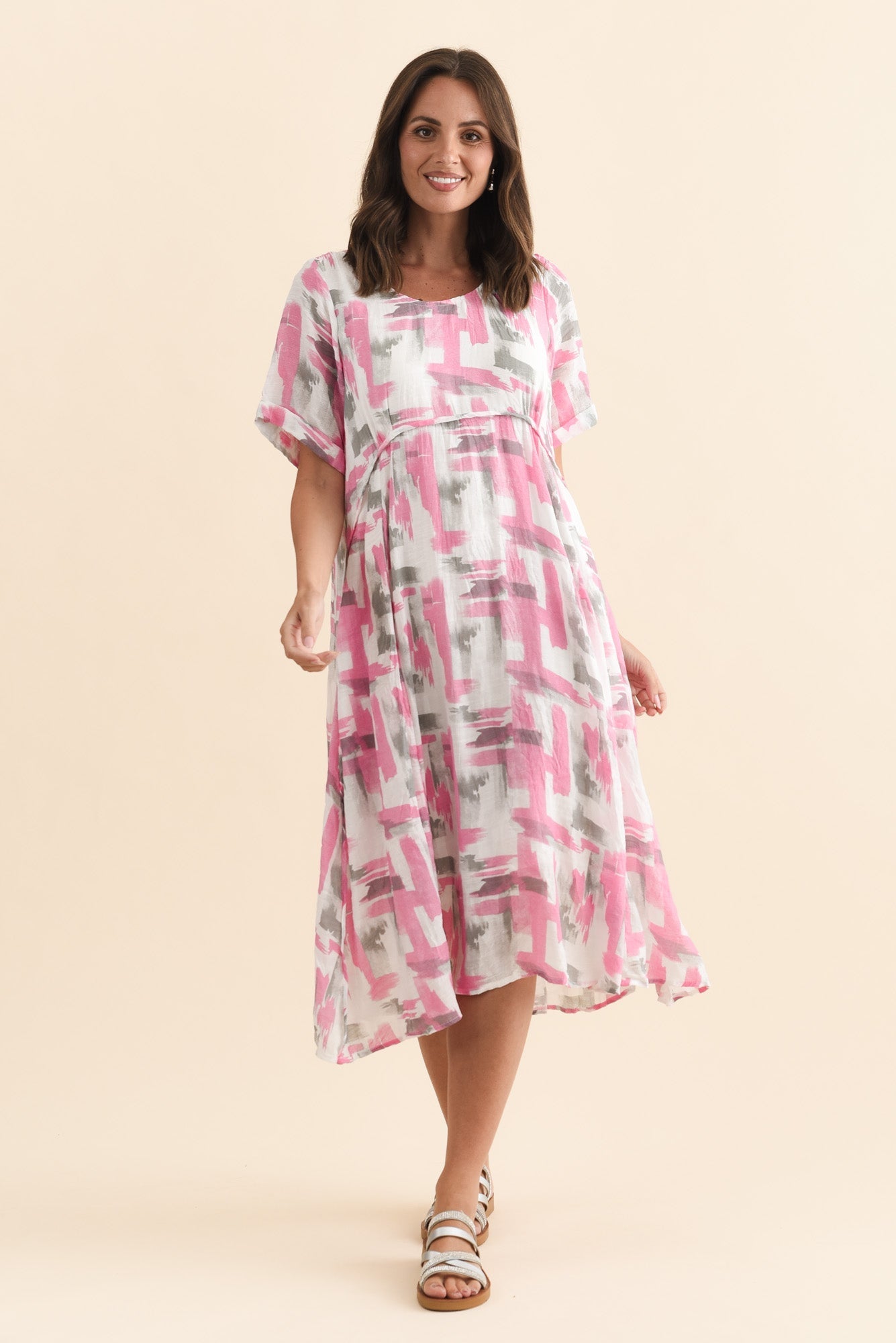 Ramona Pink Brush Stroke Cotton Blend Dress