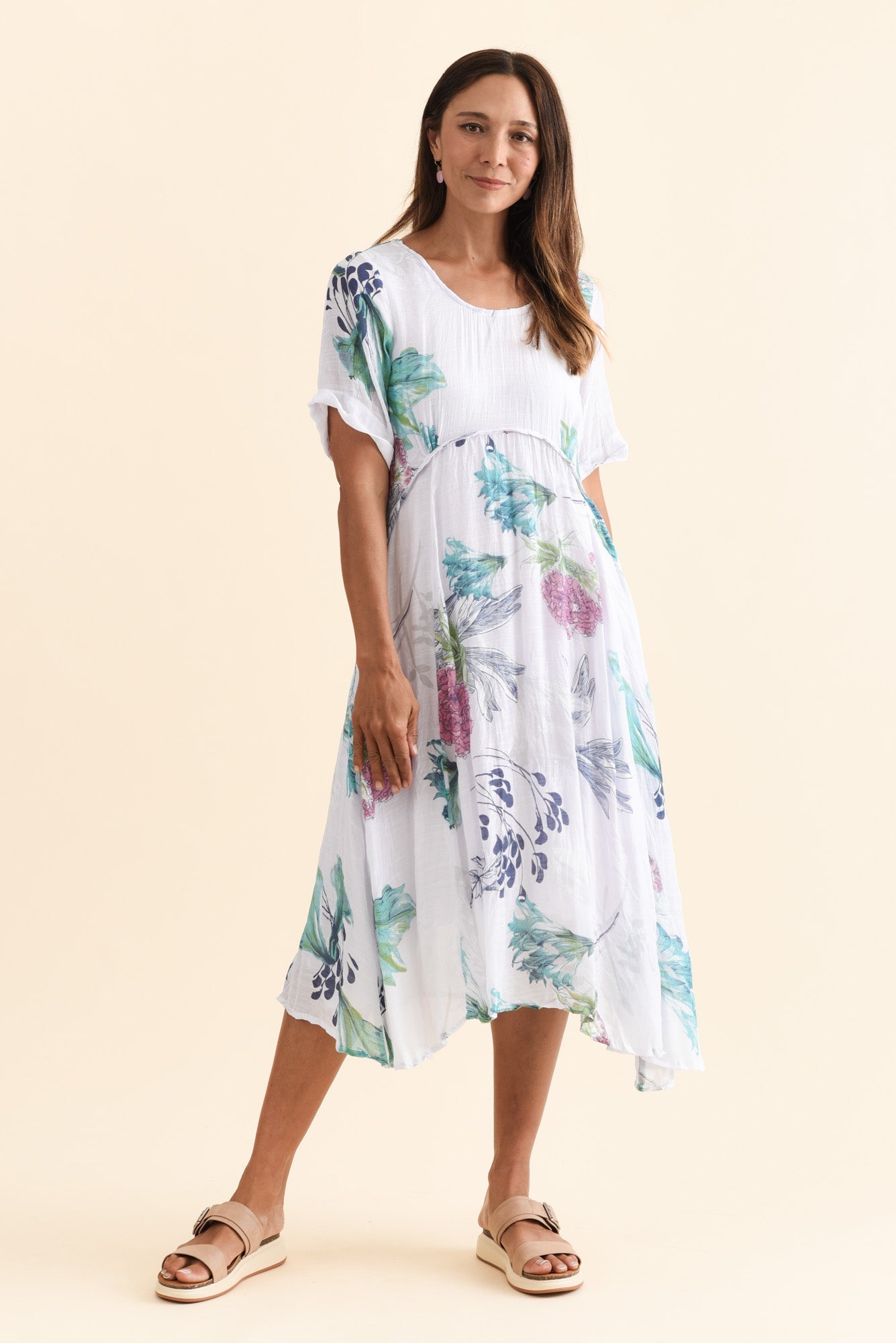 Ramona White Floral Cotton Blend Dress