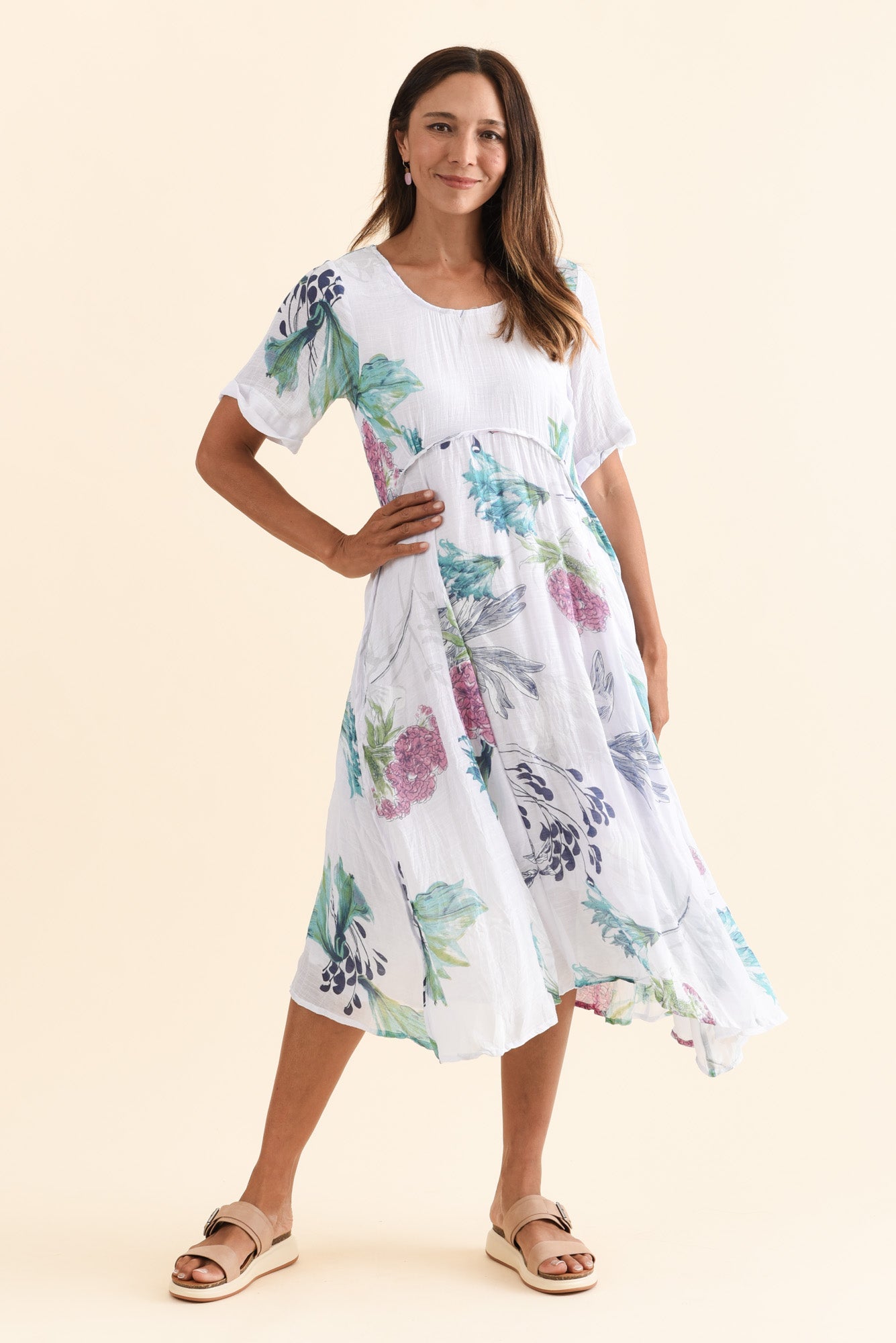 Ramona White Floral Cotton Blend Dress