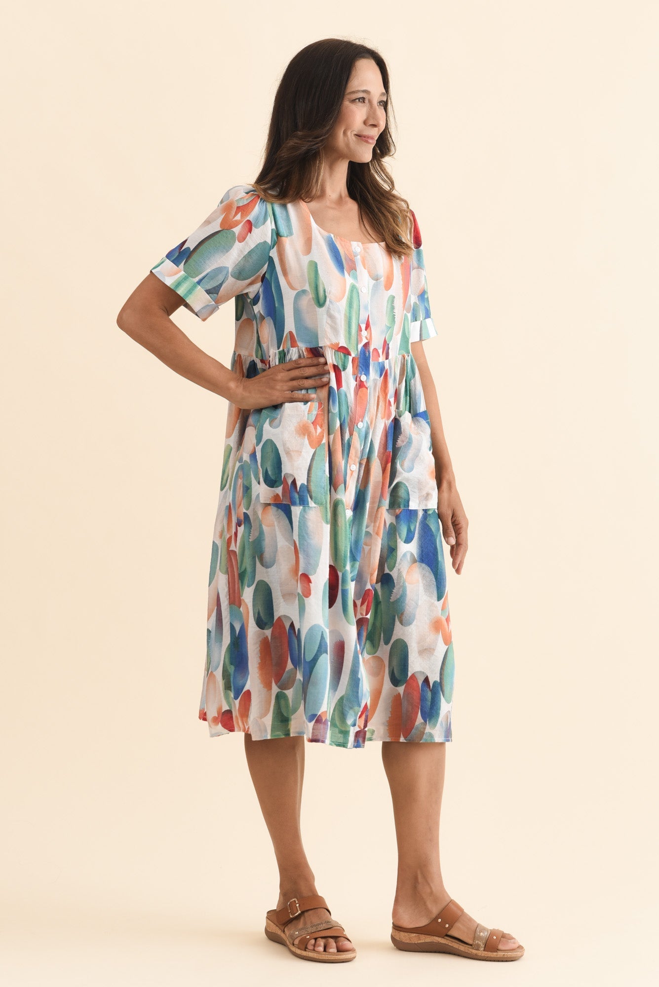 Rayna Blue Abstract Button Dress