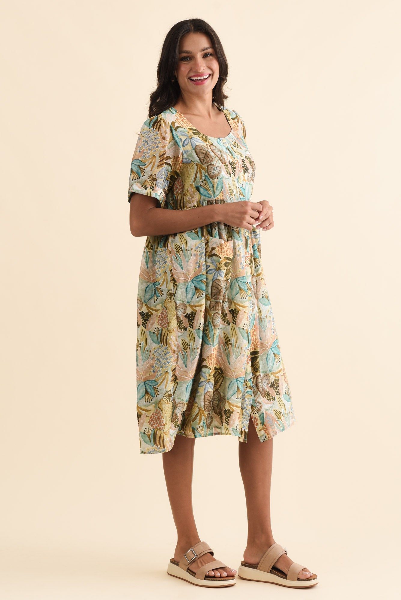 Rayna Brown Garden Button Dress