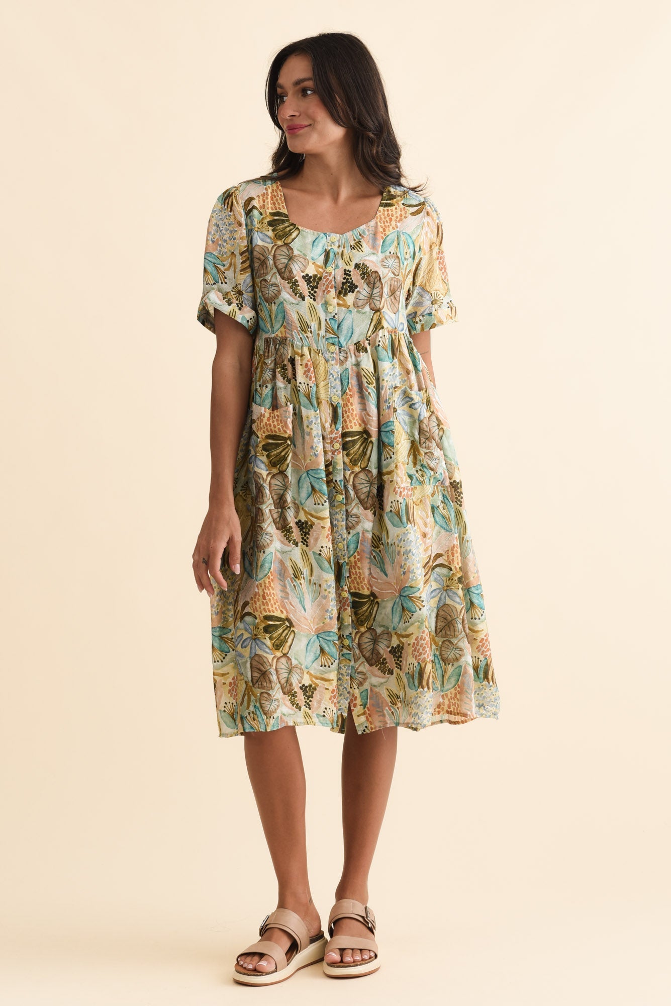 Rayna Brown Garden Button Dress