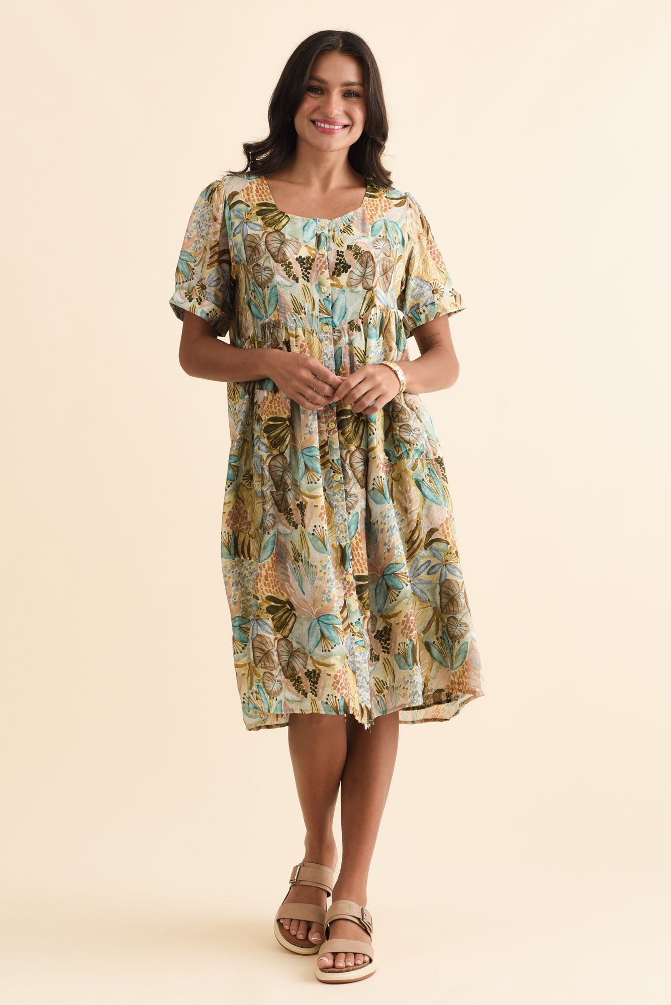 Rayna Brown Garden Button Dress