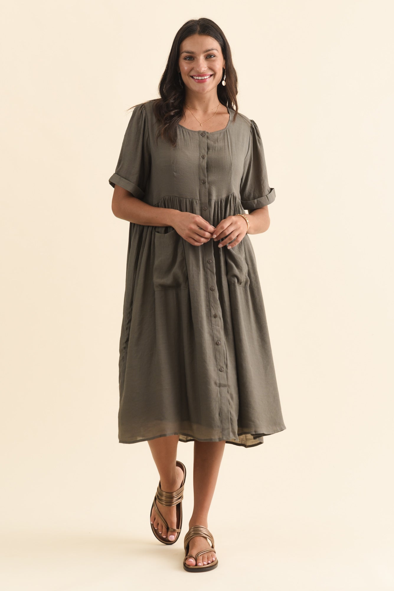 Rayna Khaki Button Dress