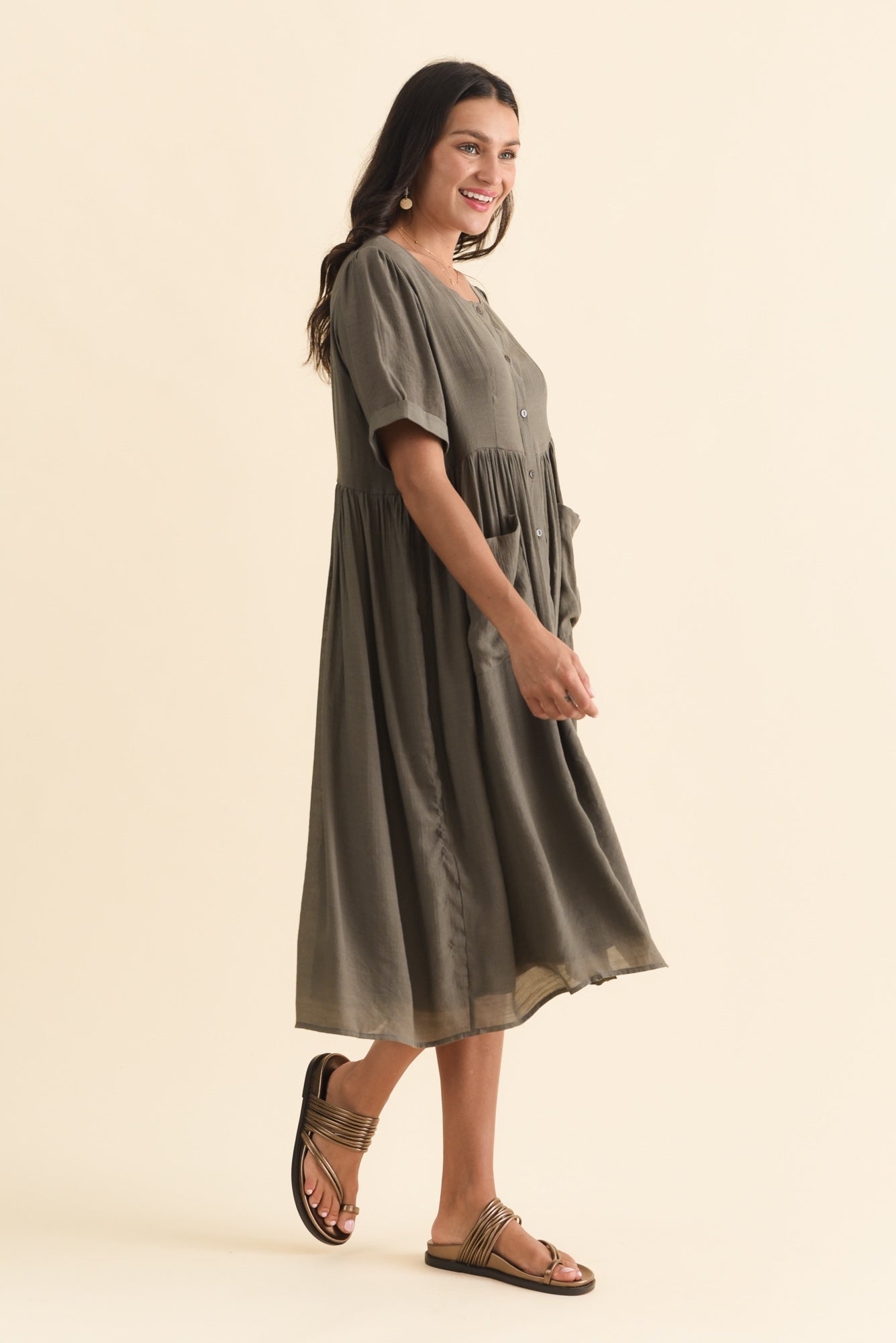 Rayna Khaki Button Dress