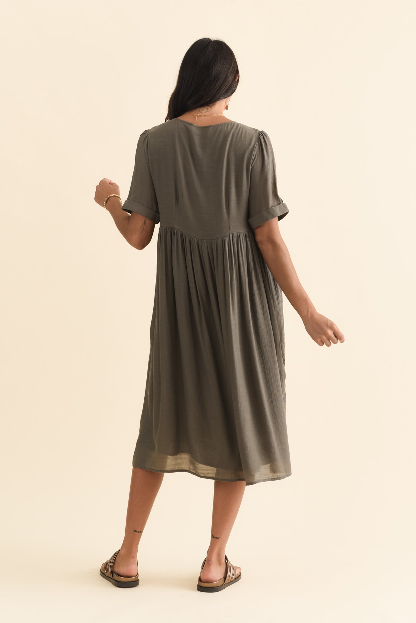 Rayna Khaki Button Dress