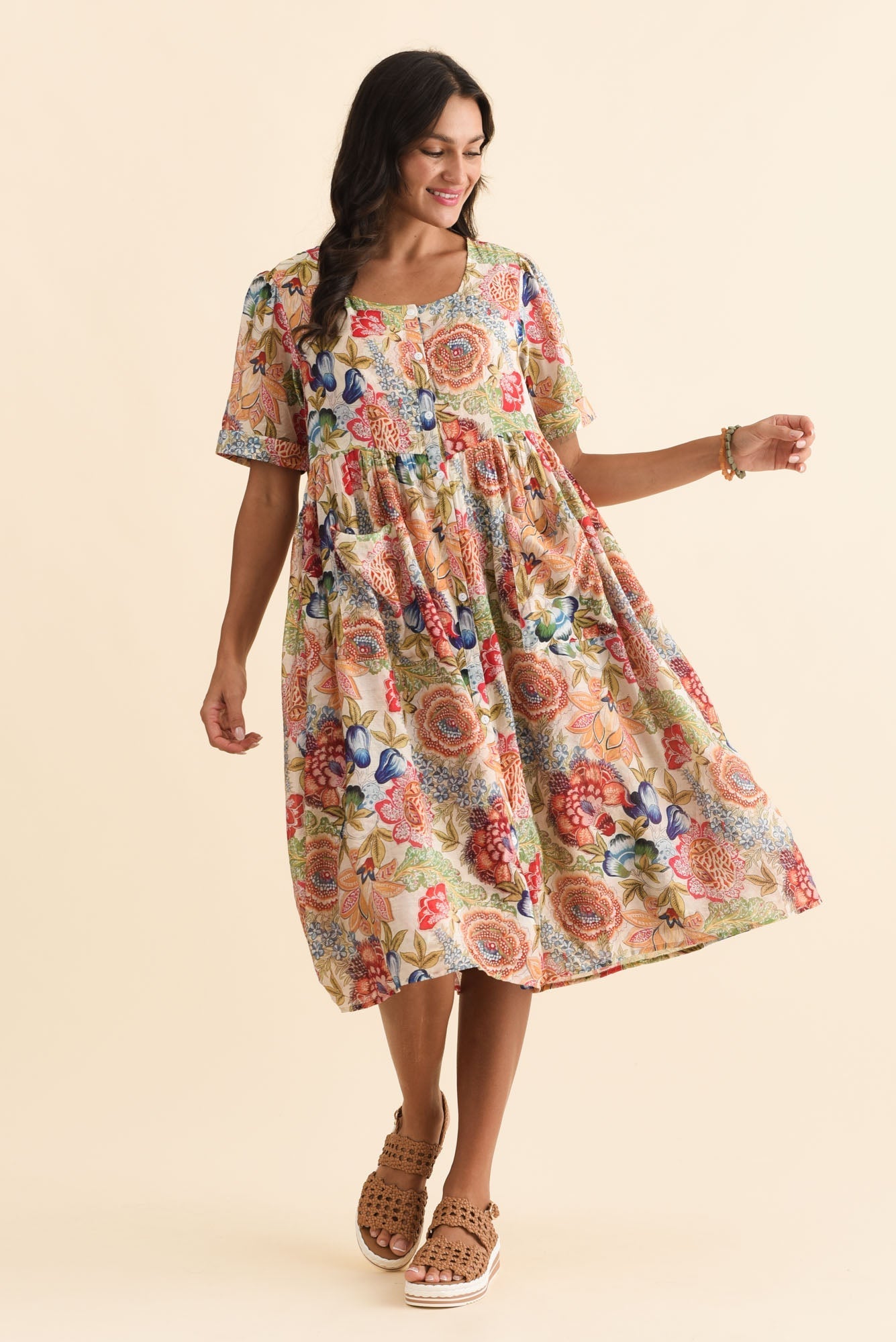 Rayna Orange Garden Button Dress