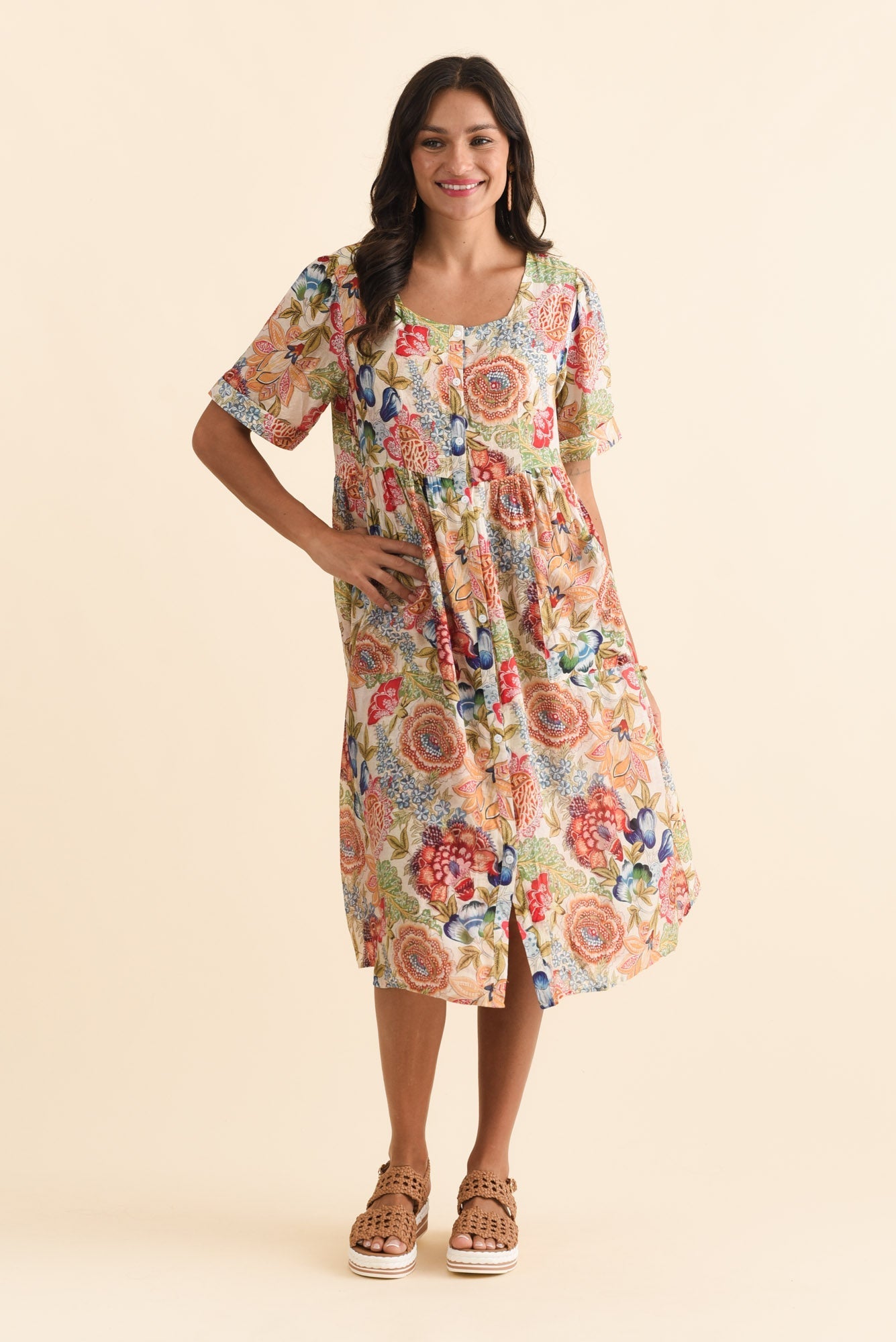 Rayna Orange Garden Button Dress