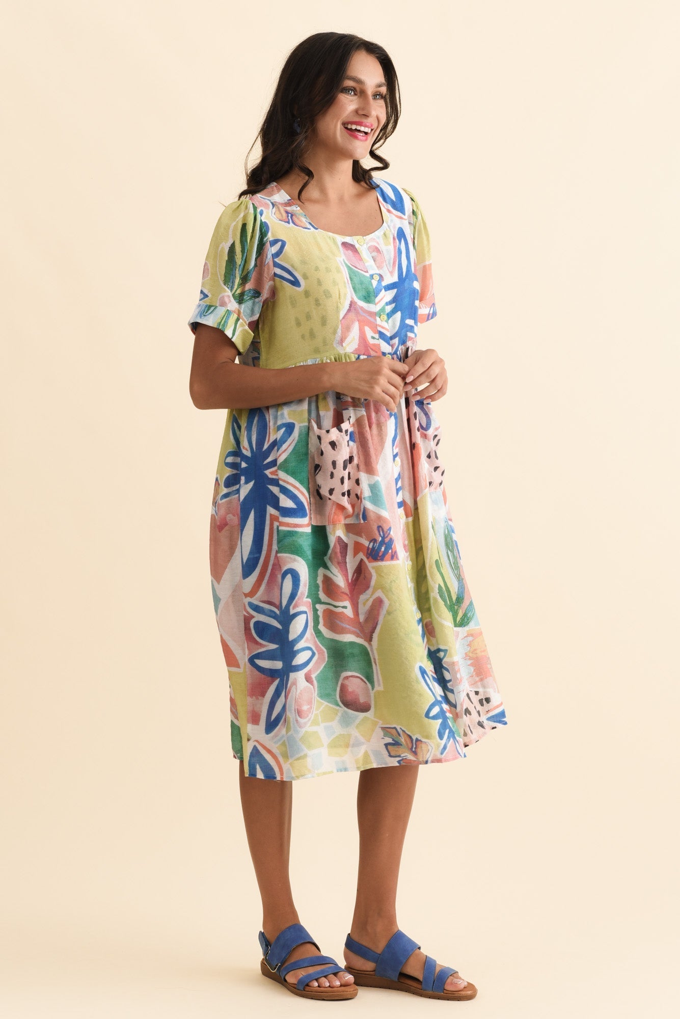 Rayna Blue Flower Button Dress