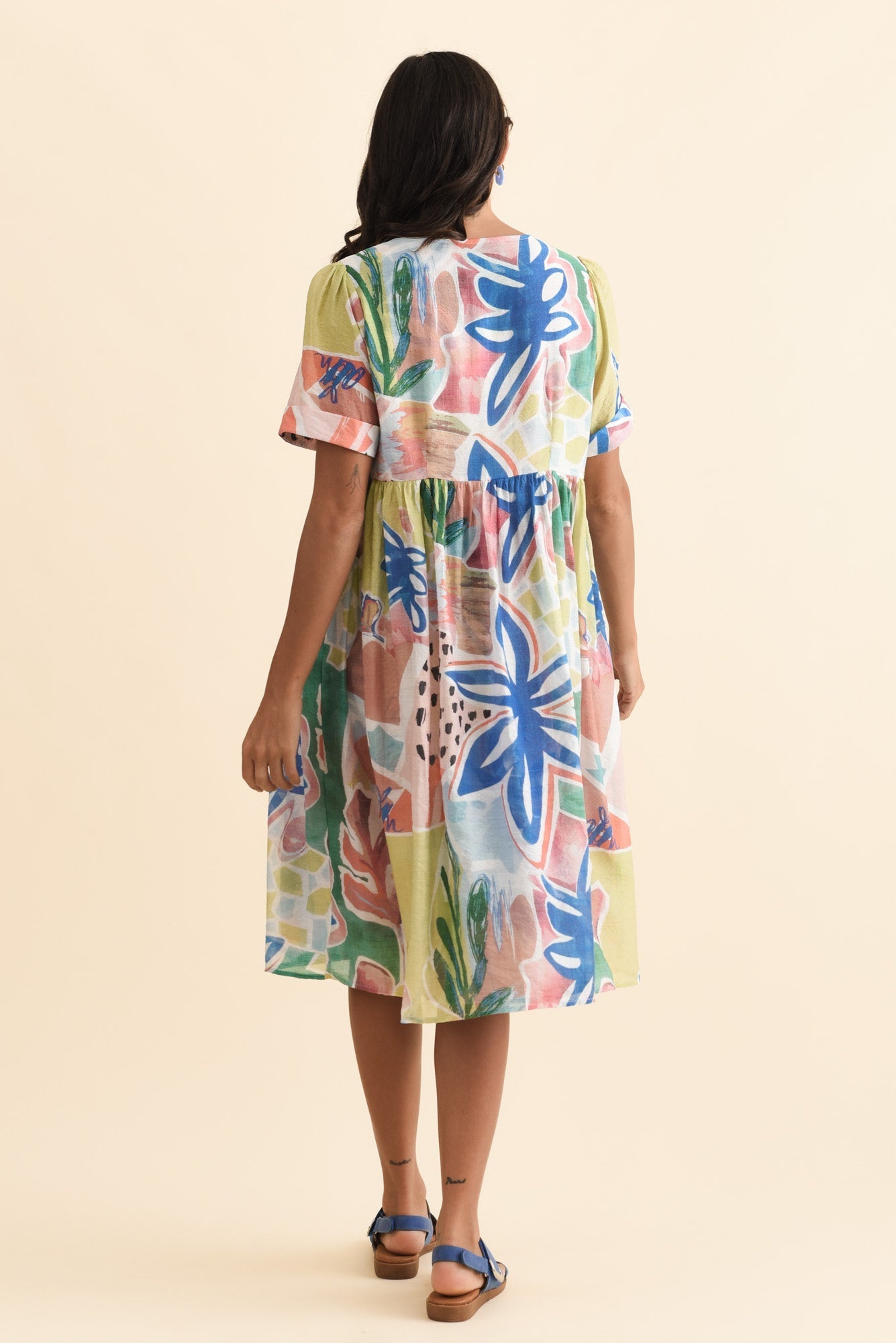 Rayna Blue Flower Button Dress