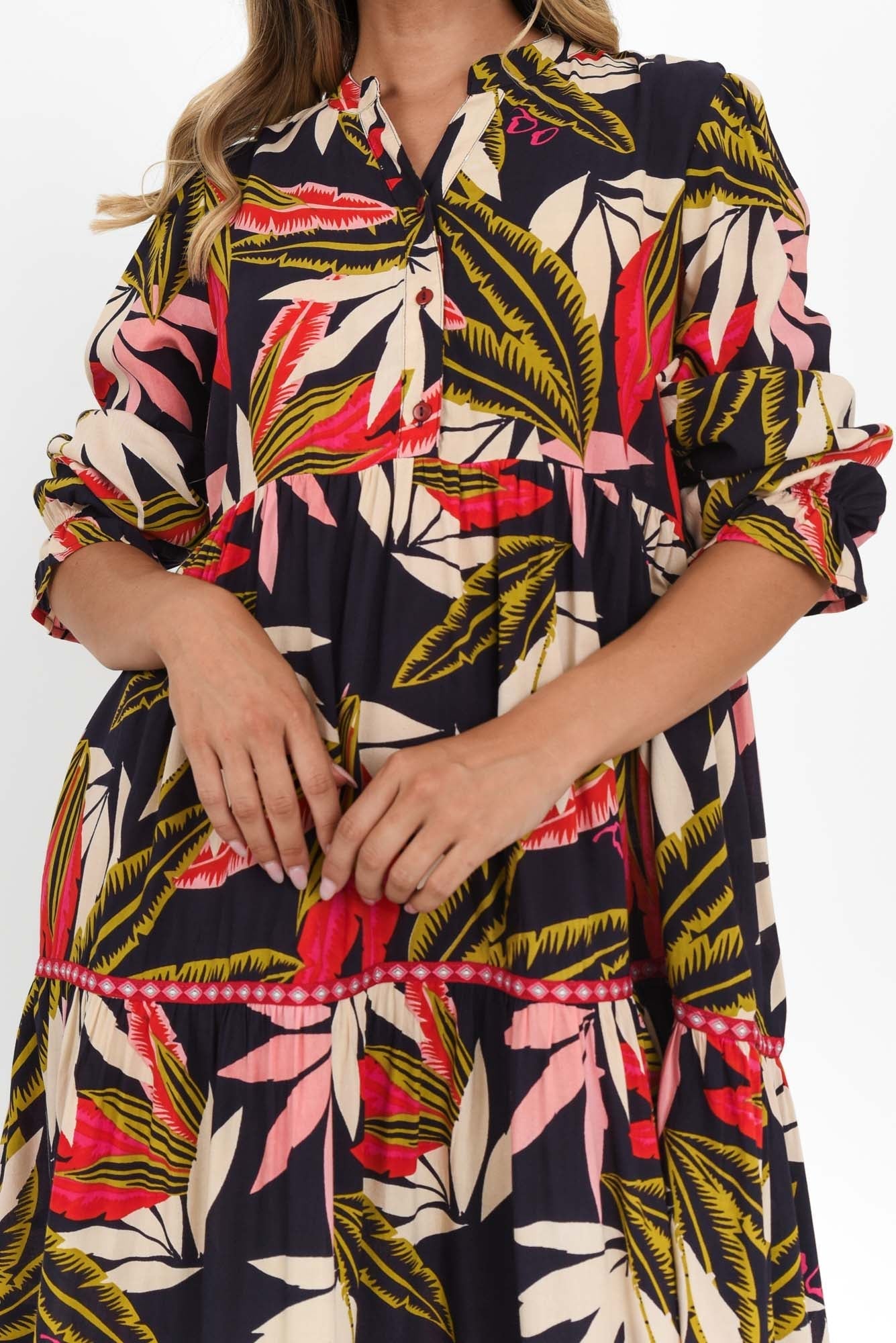 Reagan Navy Palm Tier Dress