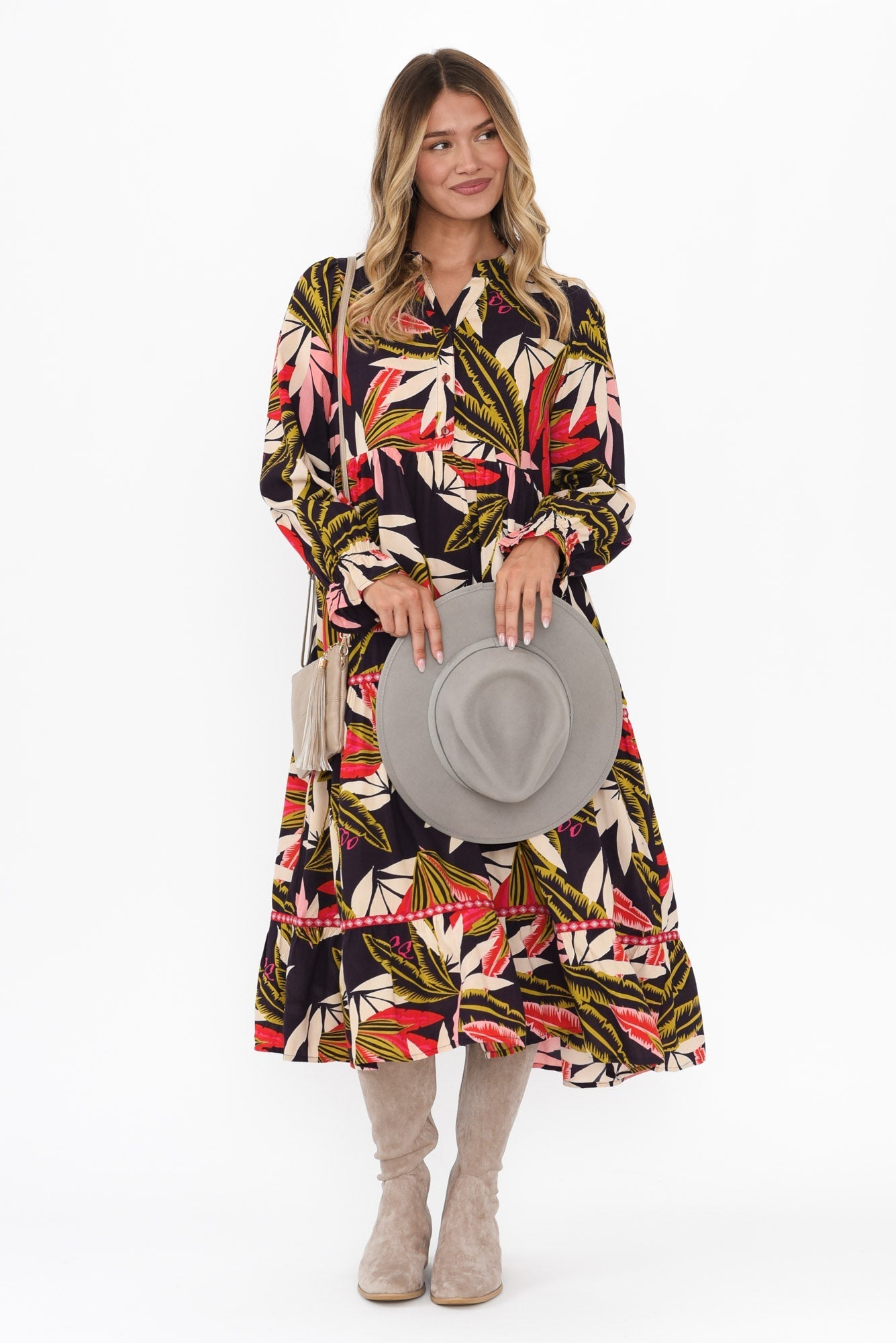 Reagan Navy Palm Tier Dress