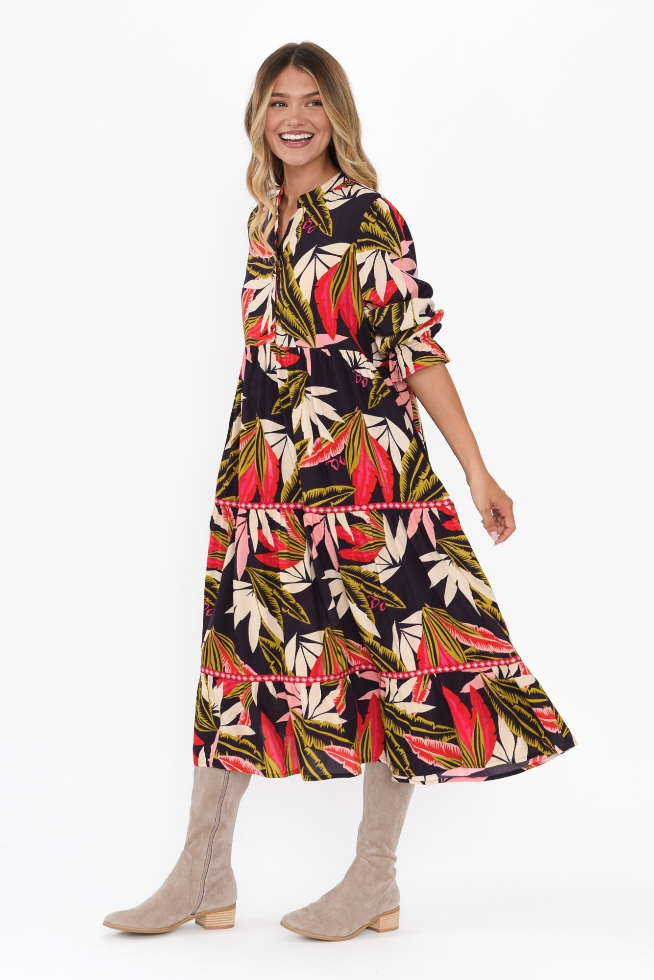 Reagan Navy Palm Tier Dress