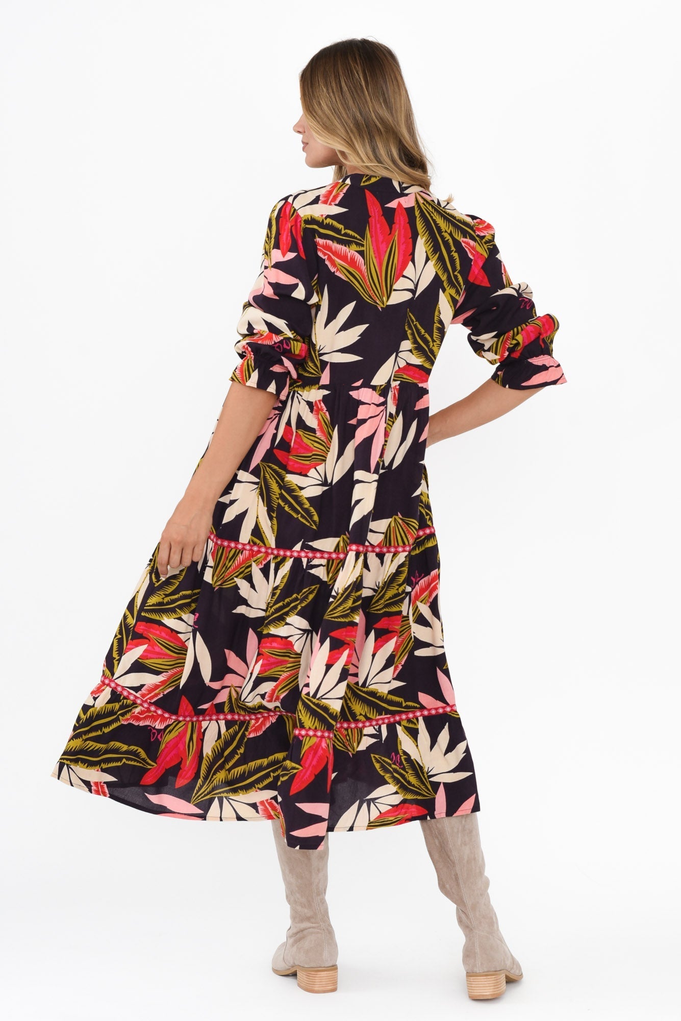 Reagan Navy Palm Tier Dress