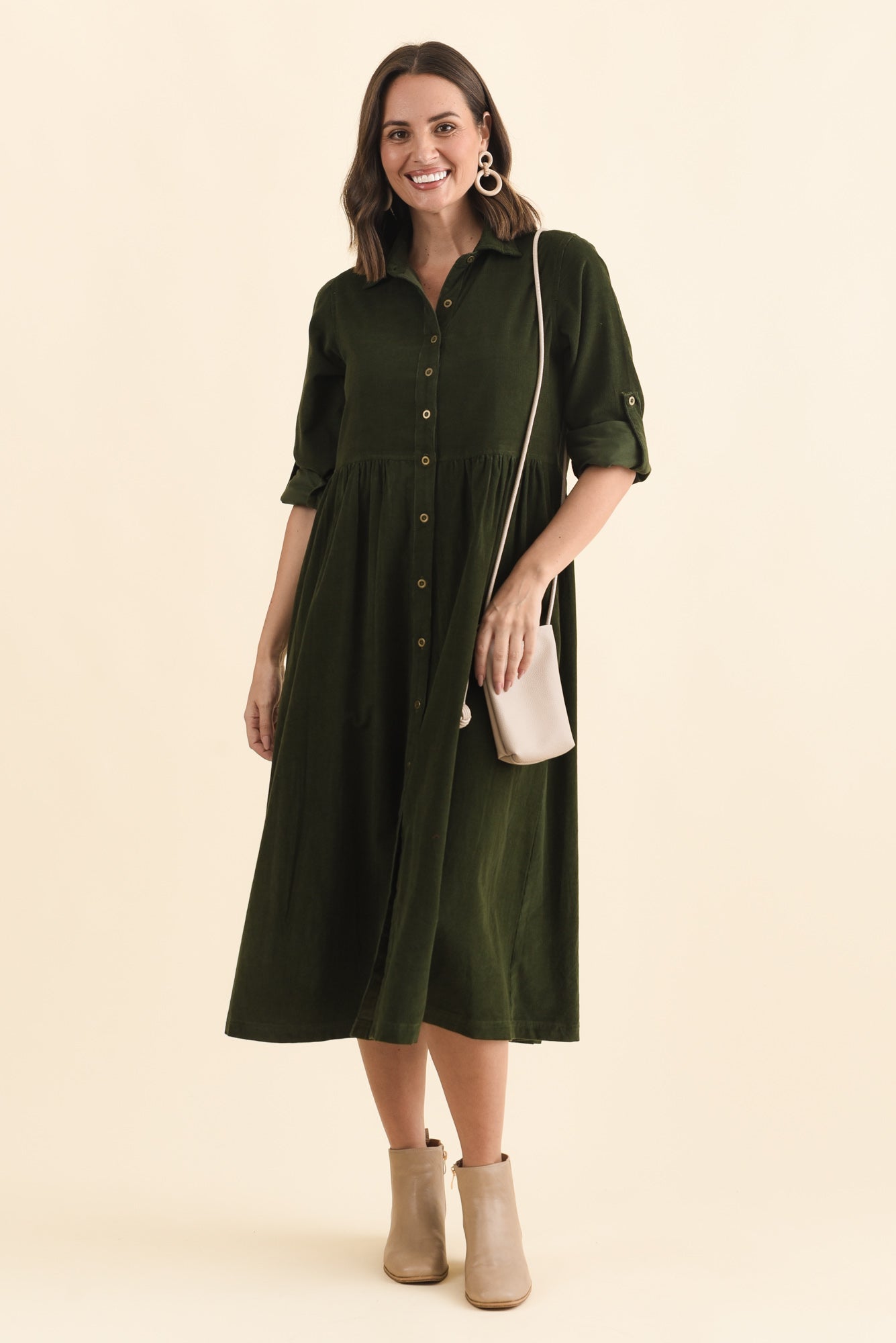 Rellie Forest Green Cotton Corduroy Dress