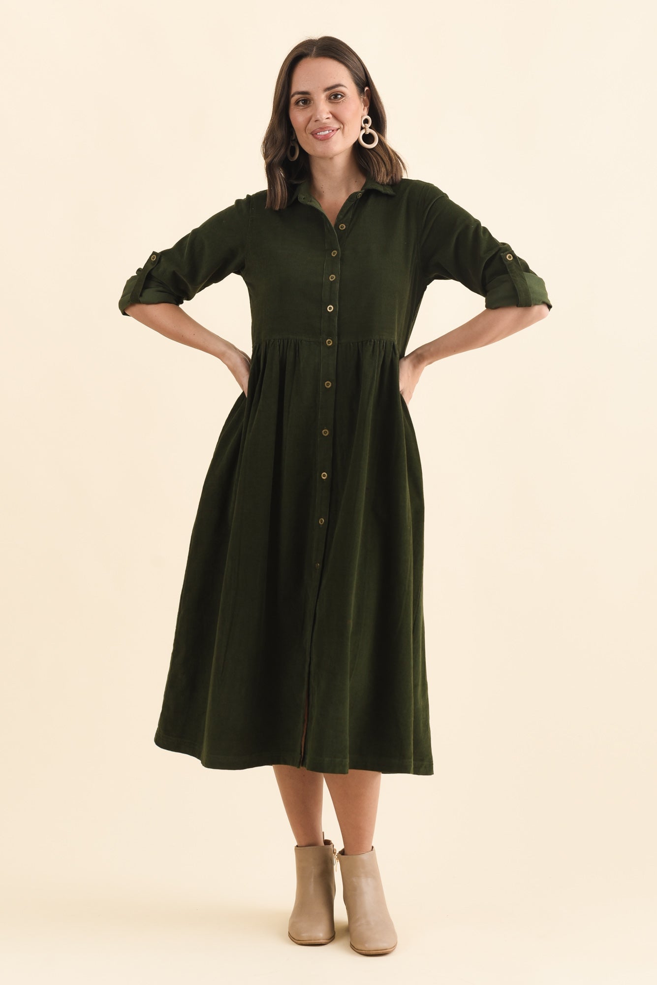 Rellie Forest Green Cotton Corduroy Dress