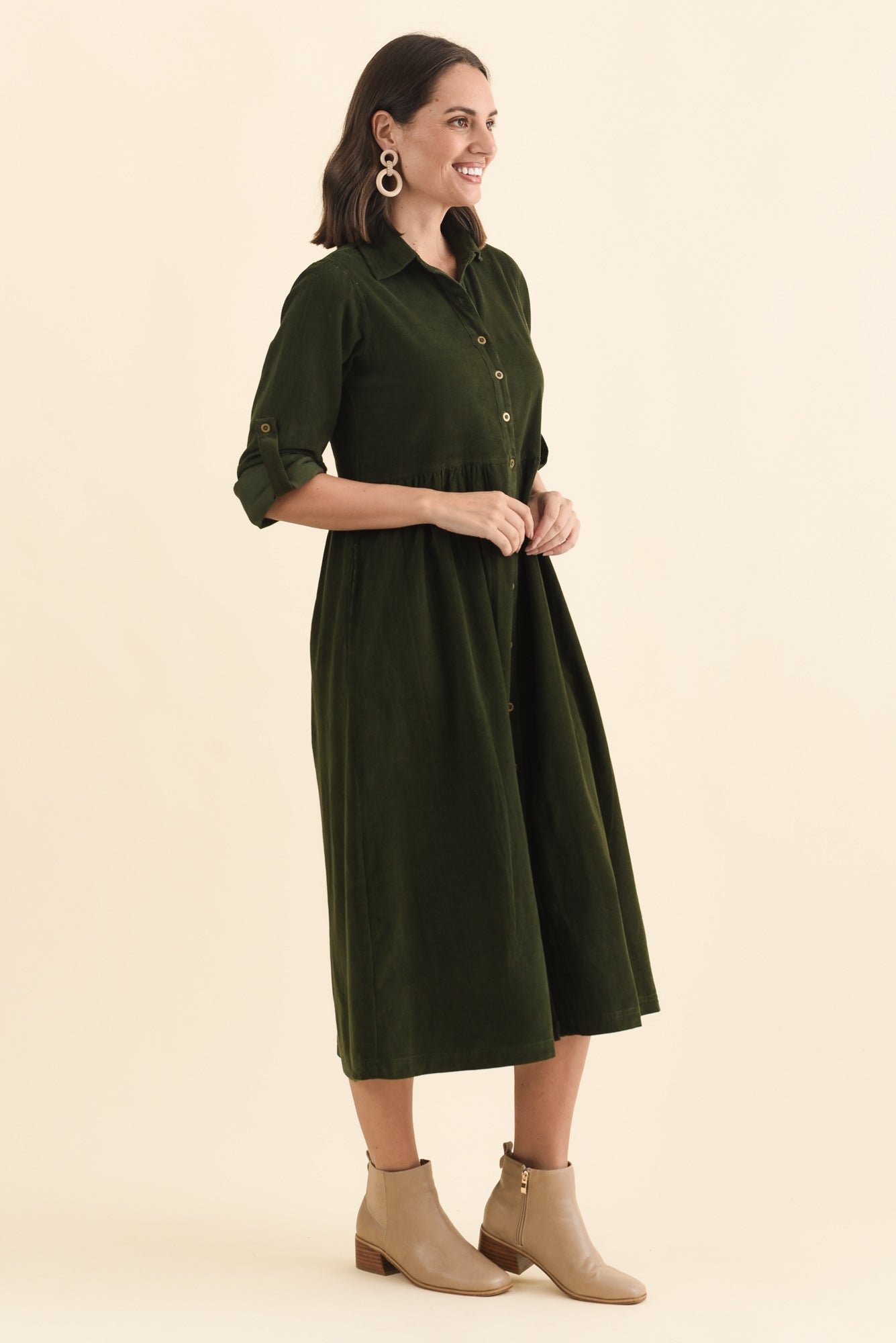 Rellie Forest Green Cotton Corduroy Dress