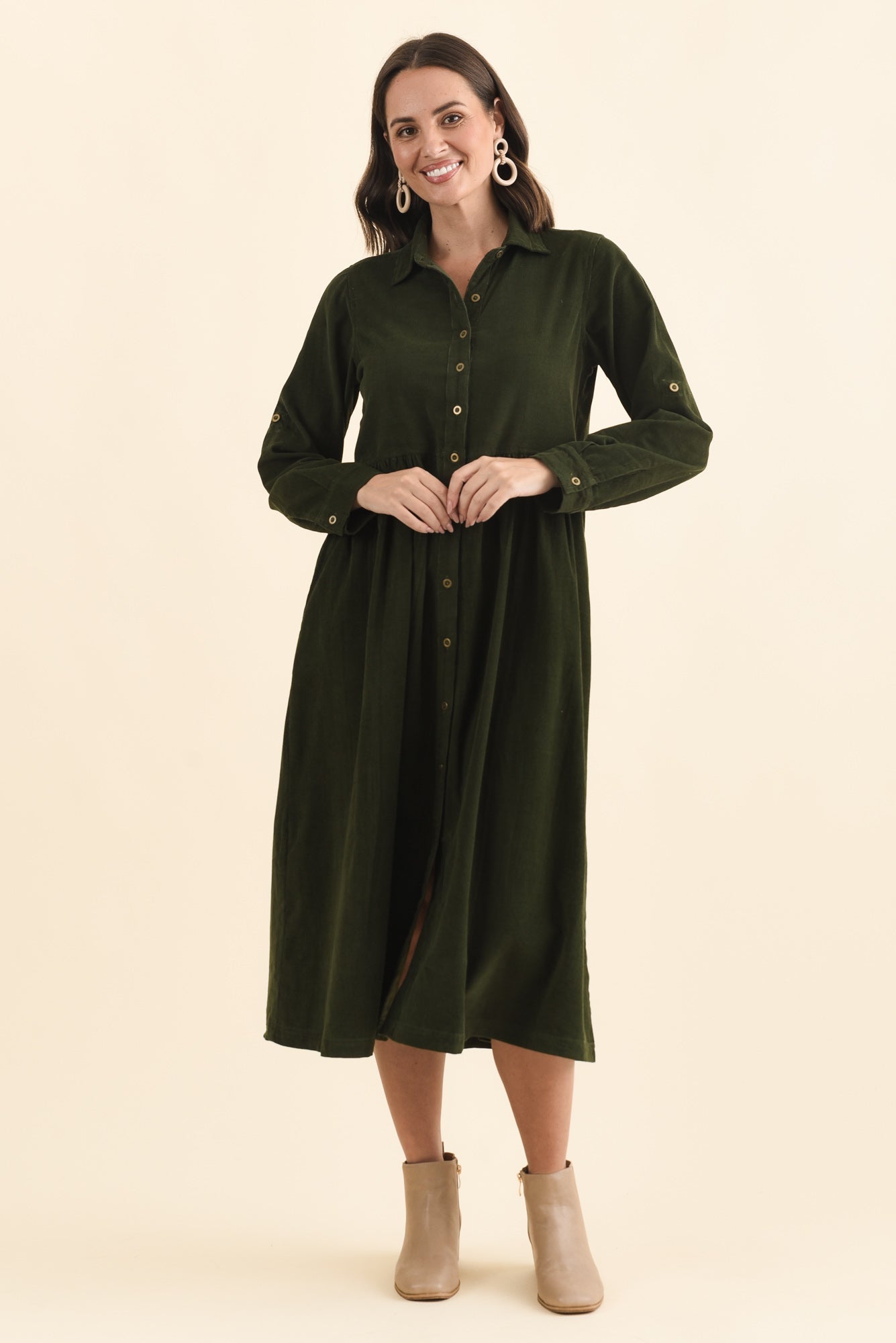 Rellie Forest Green Cotton Corduroy Dress