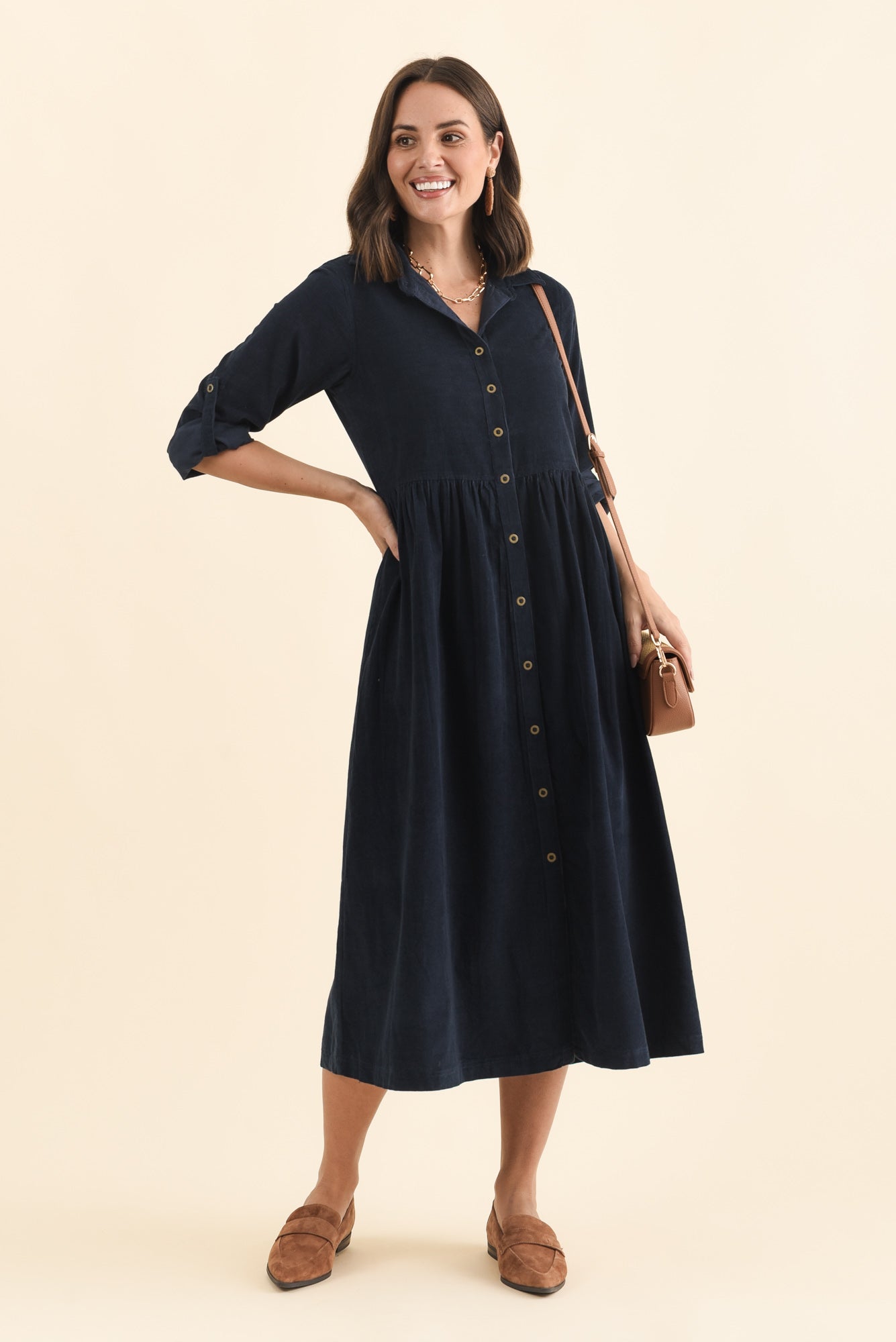 Rellie Navy Cotton Corduroy Dress