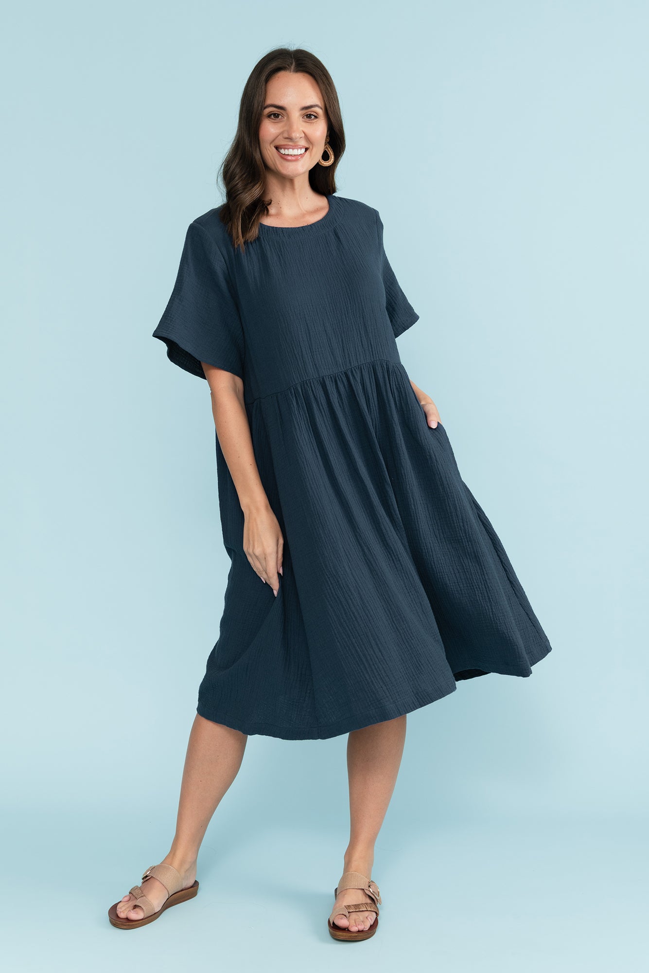 Cloud Gauze Navy Cotton Pocket Dress