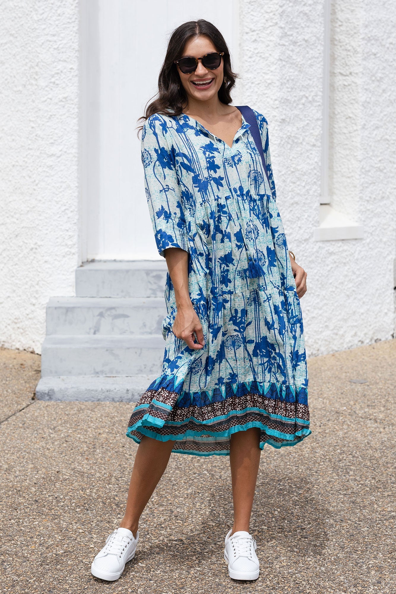 Milana Cobalt Dandelion Crinkle Cotton Dress