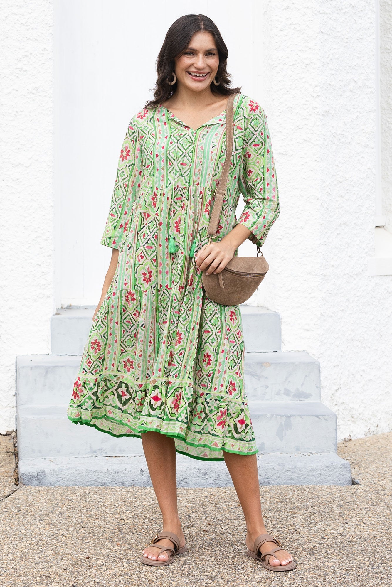 Milana Green Abstract Crinkle Cotton Dress