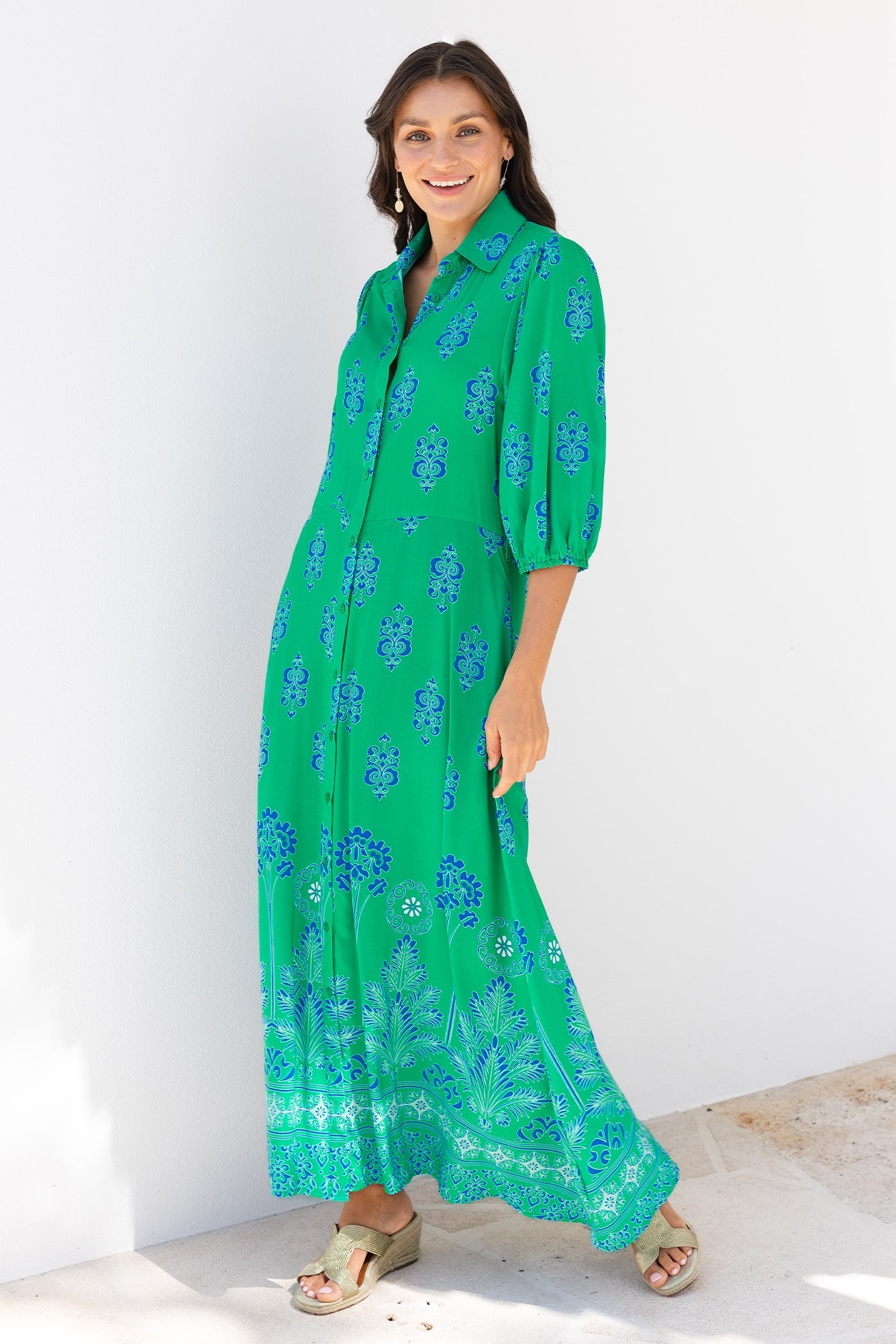 Alivia Green Mosaic Shirt Dress