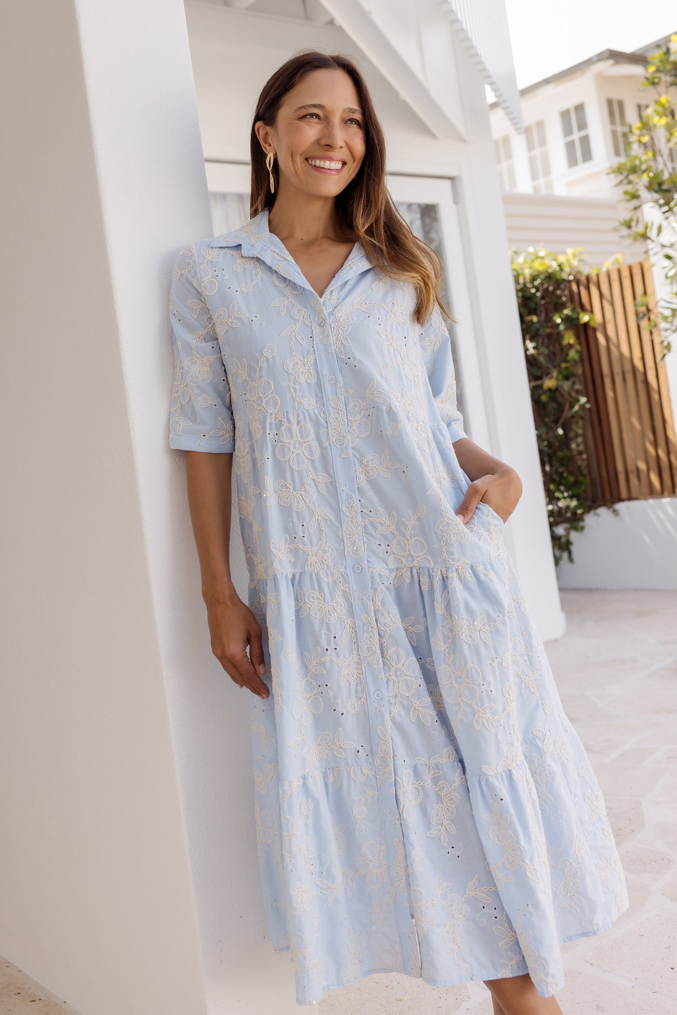 Heidi Blue Floral Embroidered Cotton Dress