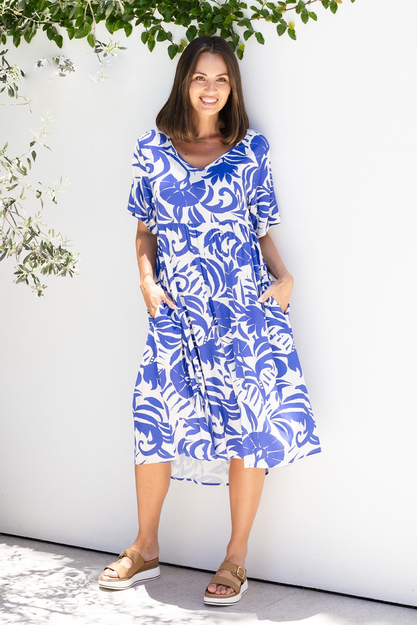 Sharlene Blue Botanical Midi Dress