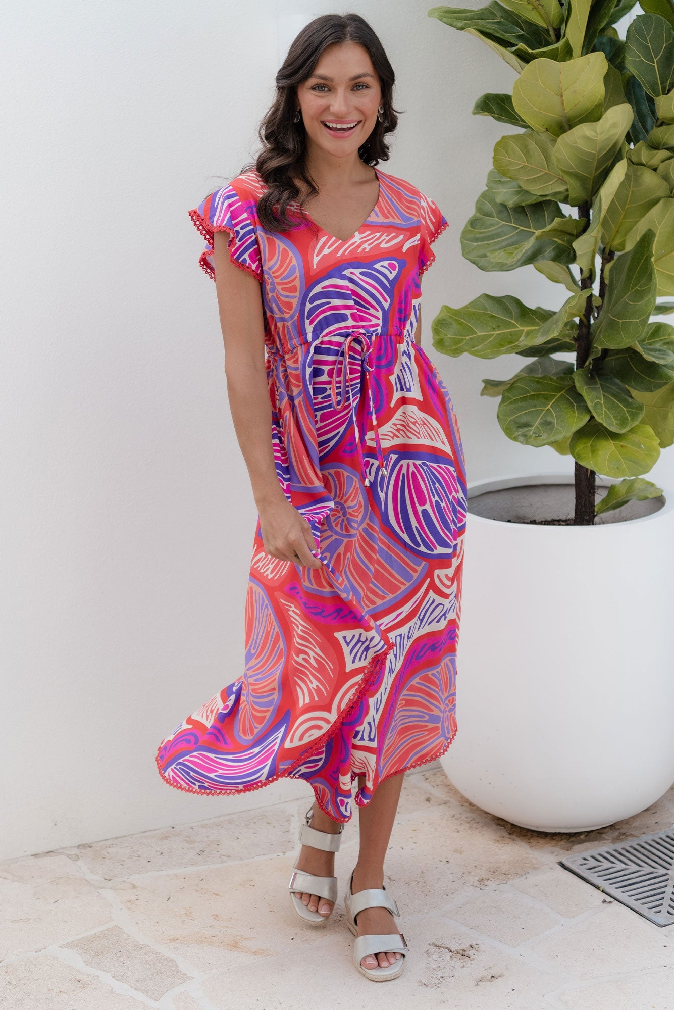 Libby Purple Motif Midi Dress