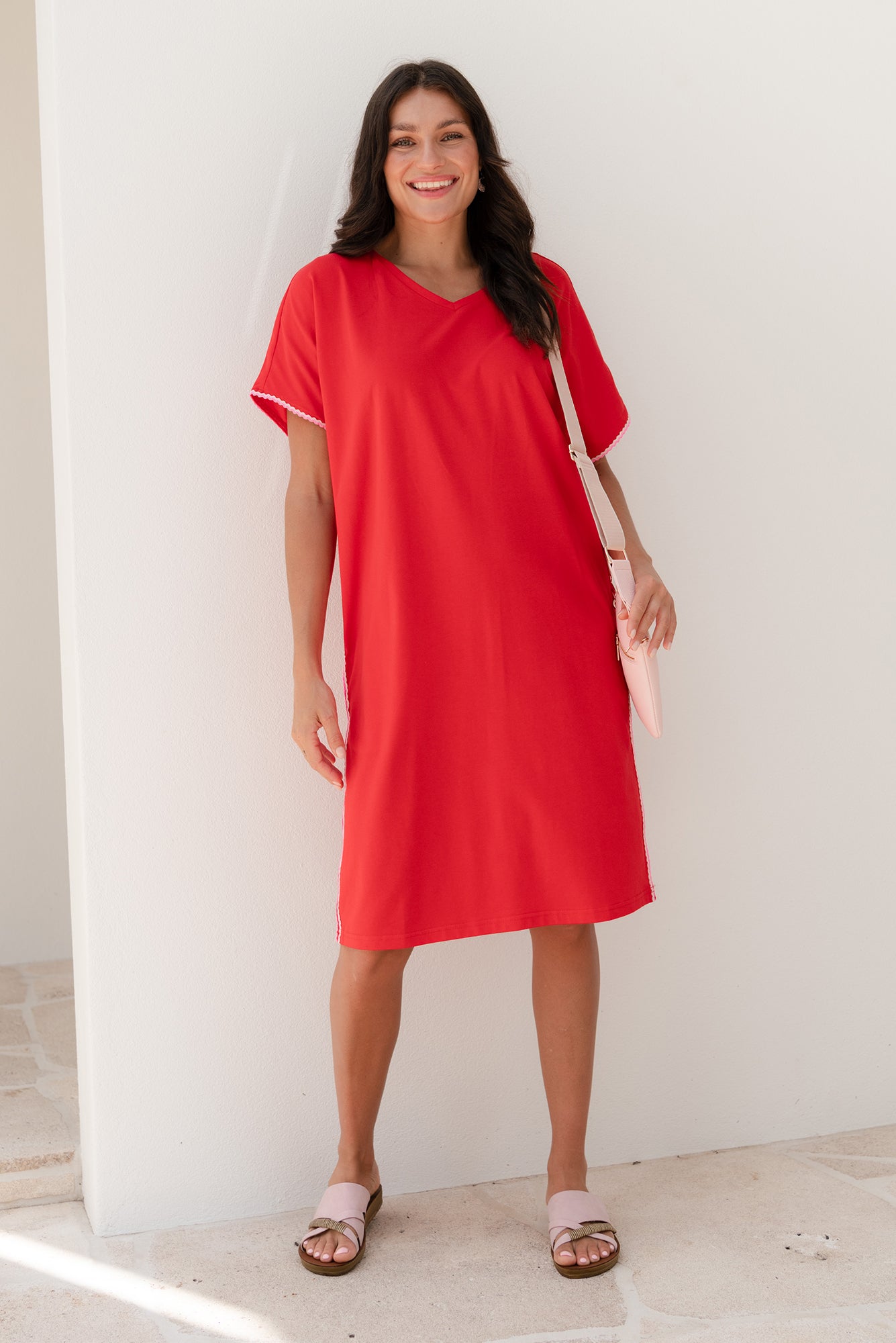 Stellar Red Contrast Cotton Tee Dress