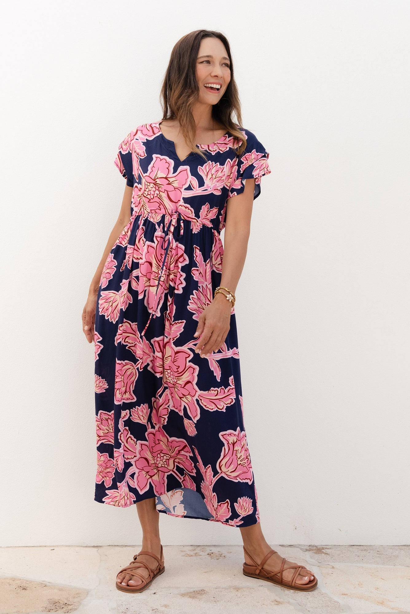 Suzette Navy Flower Midi Dress