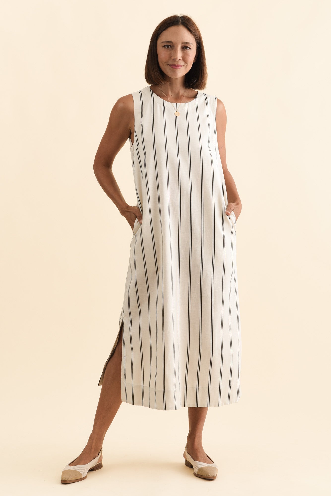 Riley Cream Stripe Linen Blend Dress