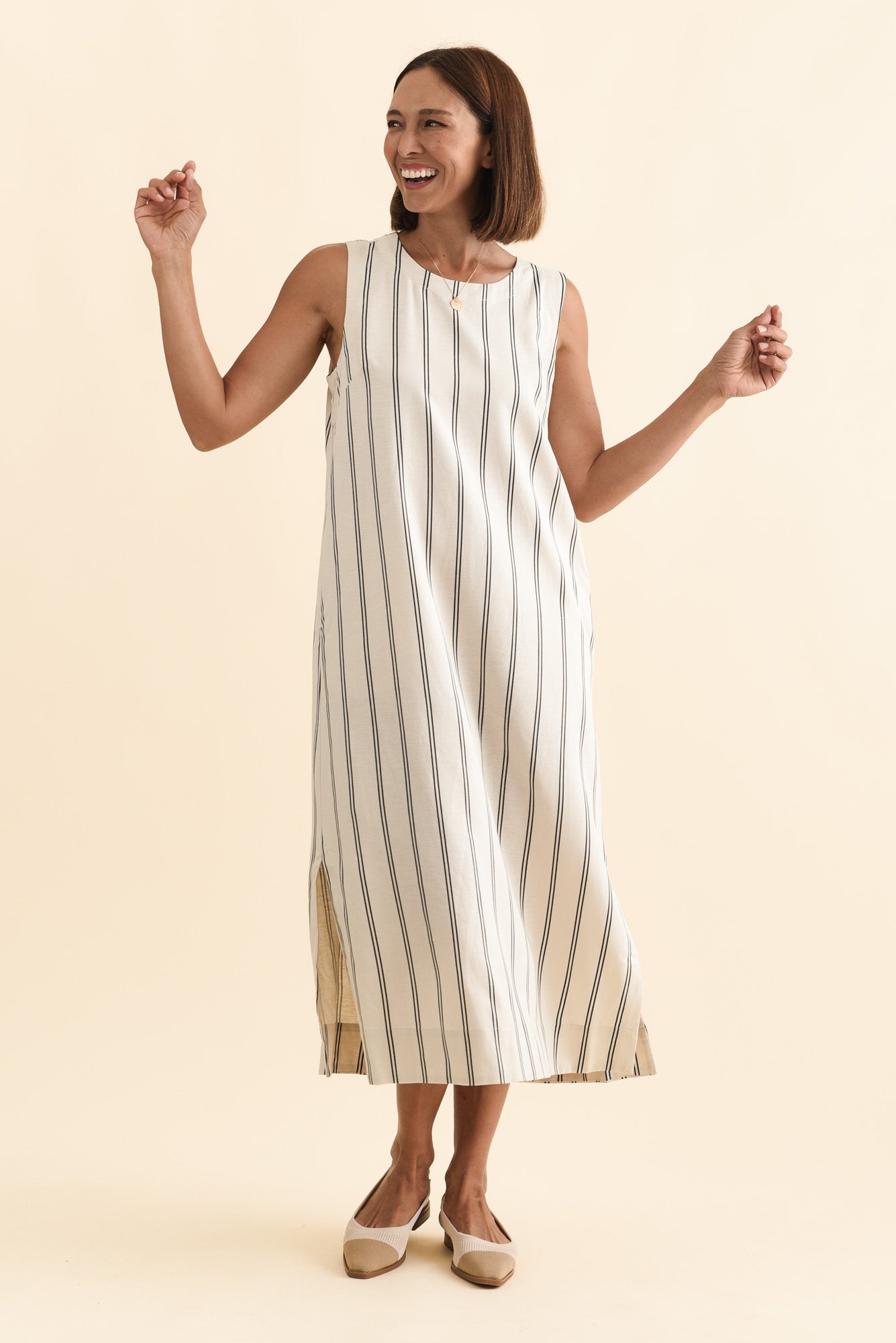 Riley Cream Stripe Linen Blend Dress