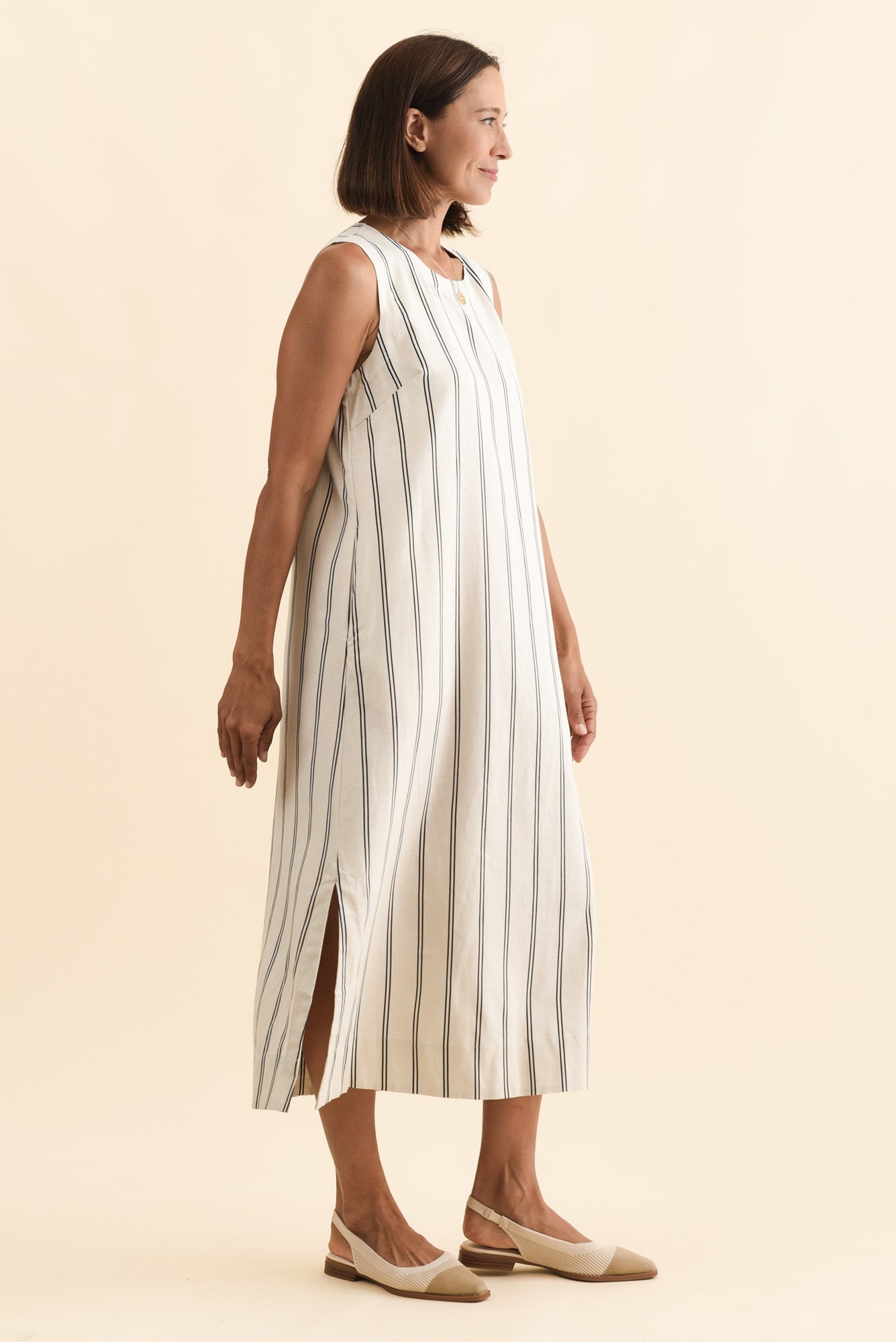 Riley Cream Stripe Linen Blend Dress