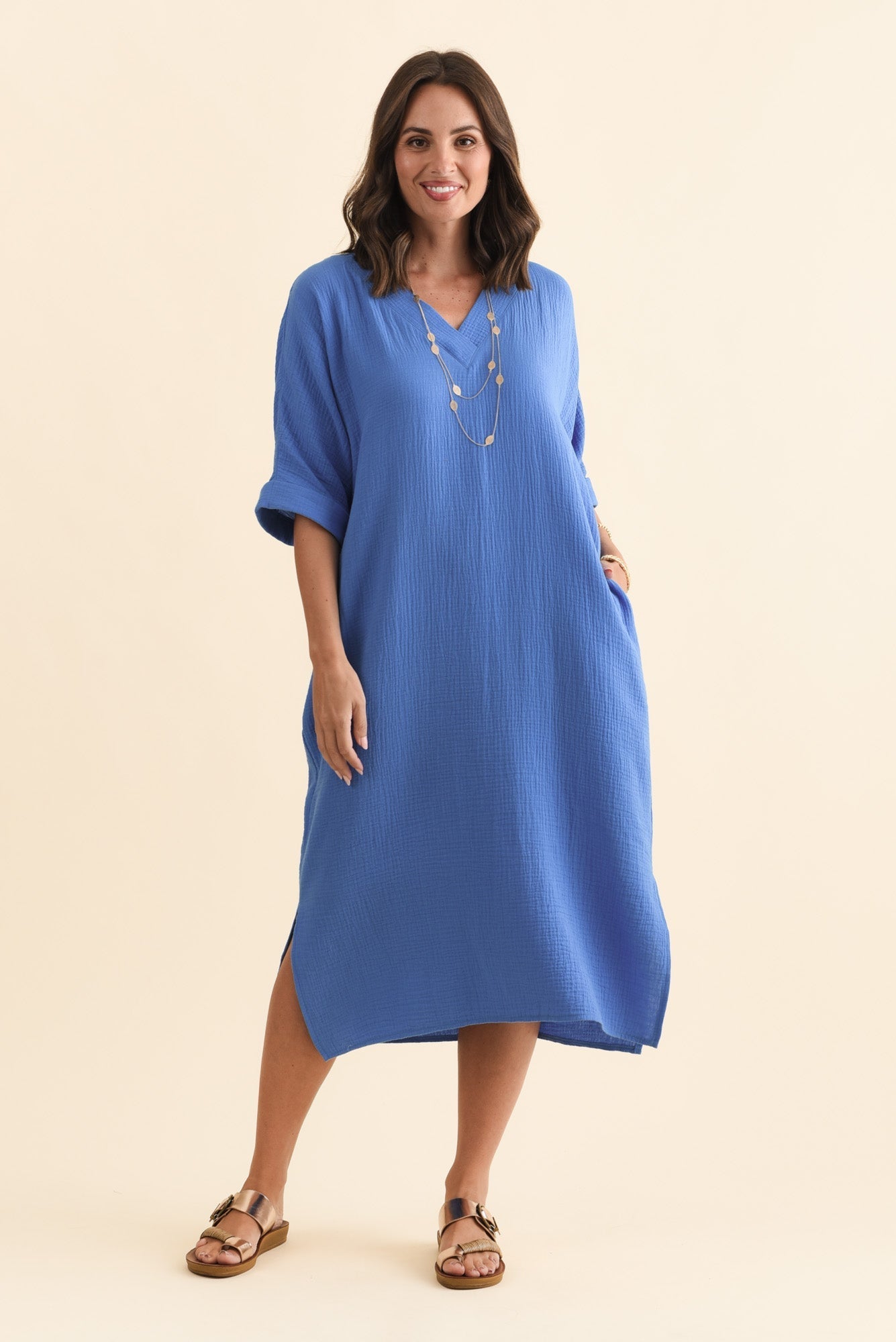 Roma Cobalt Cotton Cheesecloth Dress