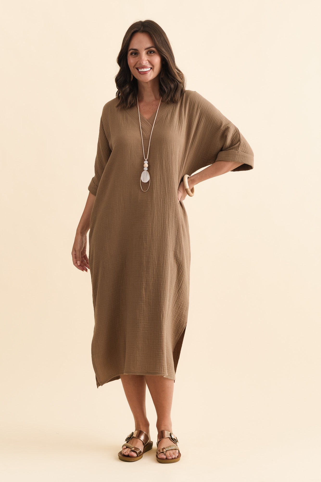 Roma Mocha Cotton Cheesecloth Dress