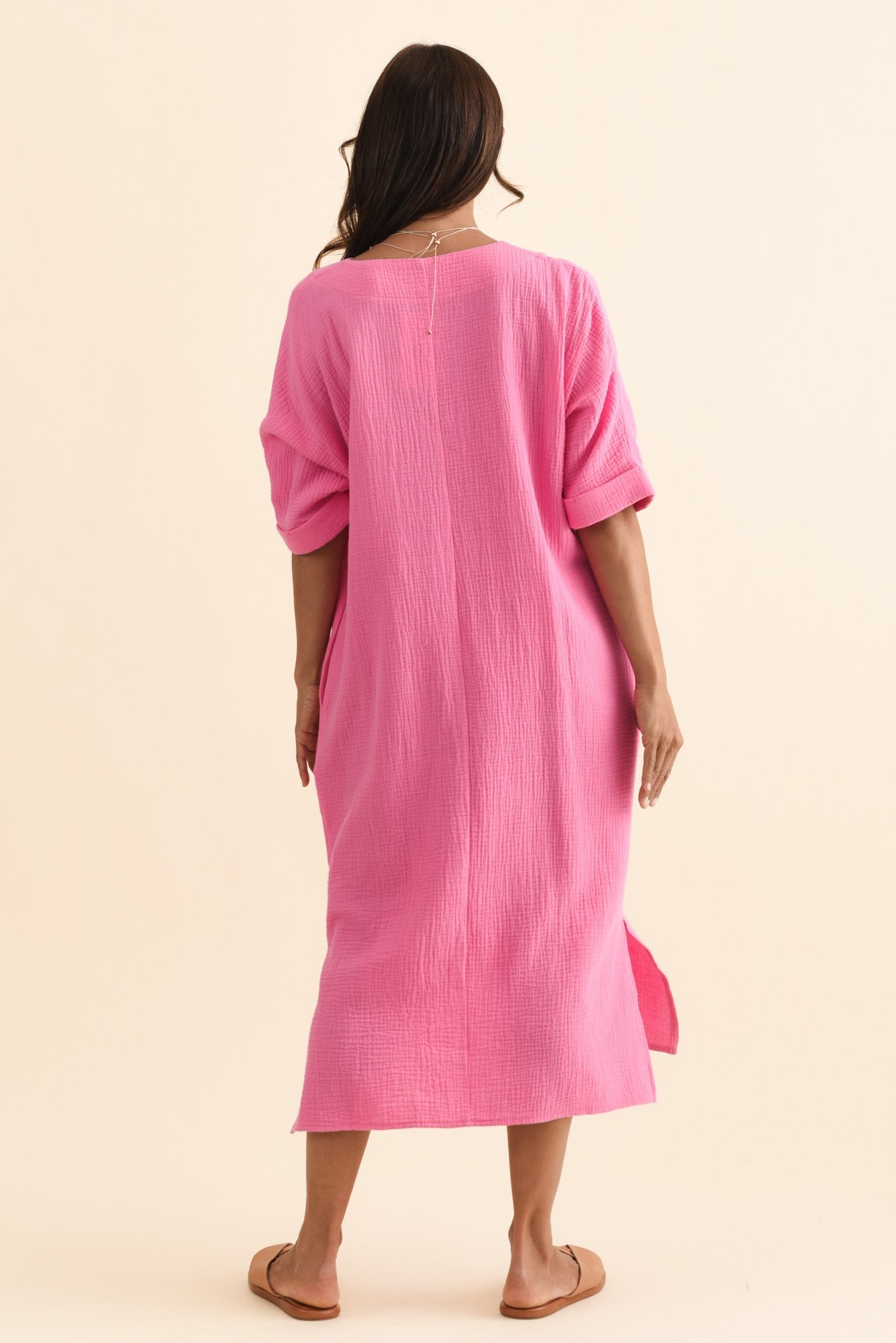 Roma Pink Cotton Cheesecloth Dress