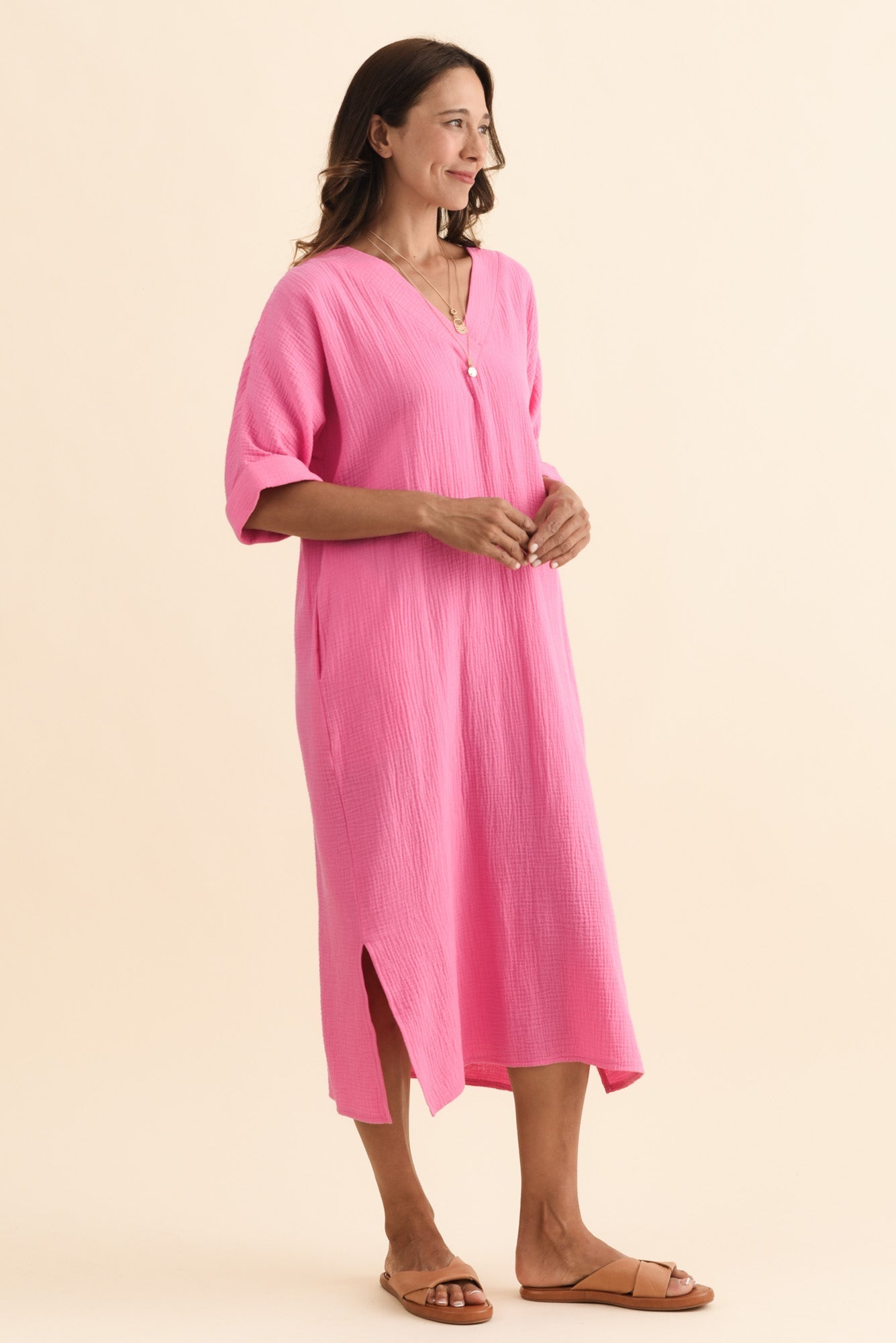 Roma Pink Cotton Cheesecloth Dress