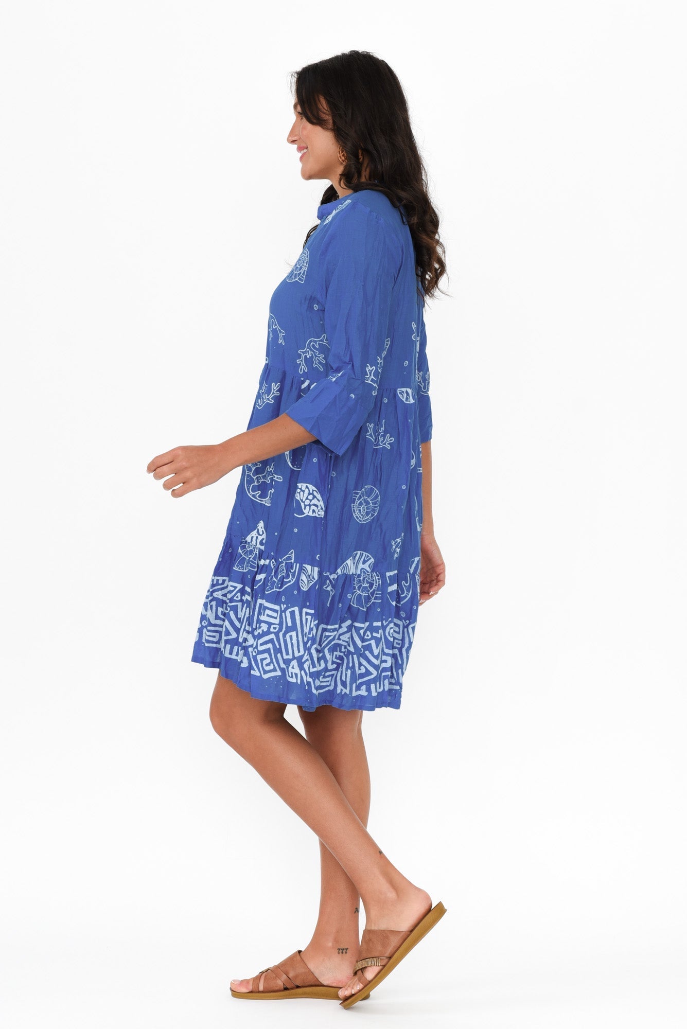 Romy Cobalt Seashell Crinkle Cotton Dress