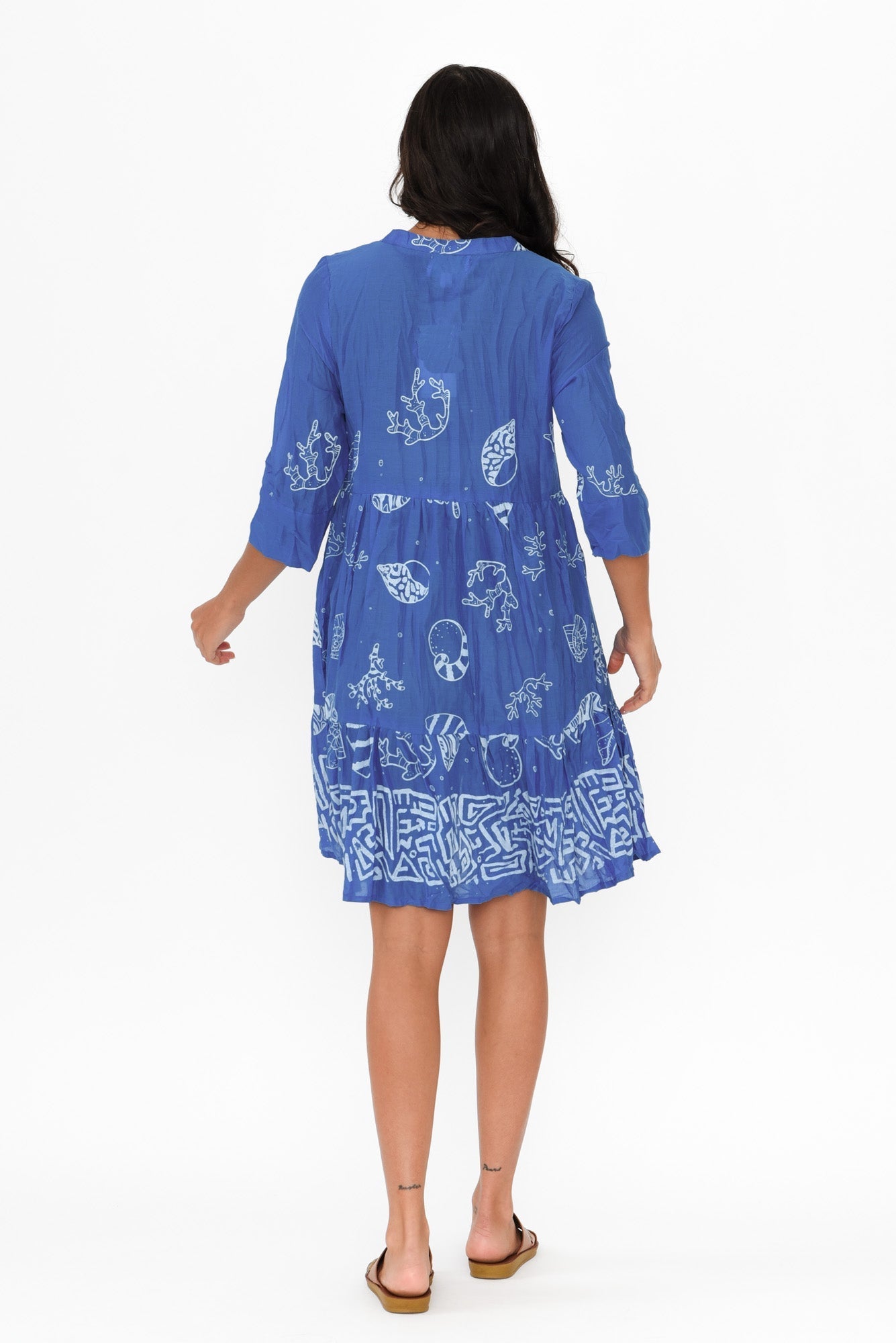 Romy Cobalt Seashell Crinkle Cotton Dress