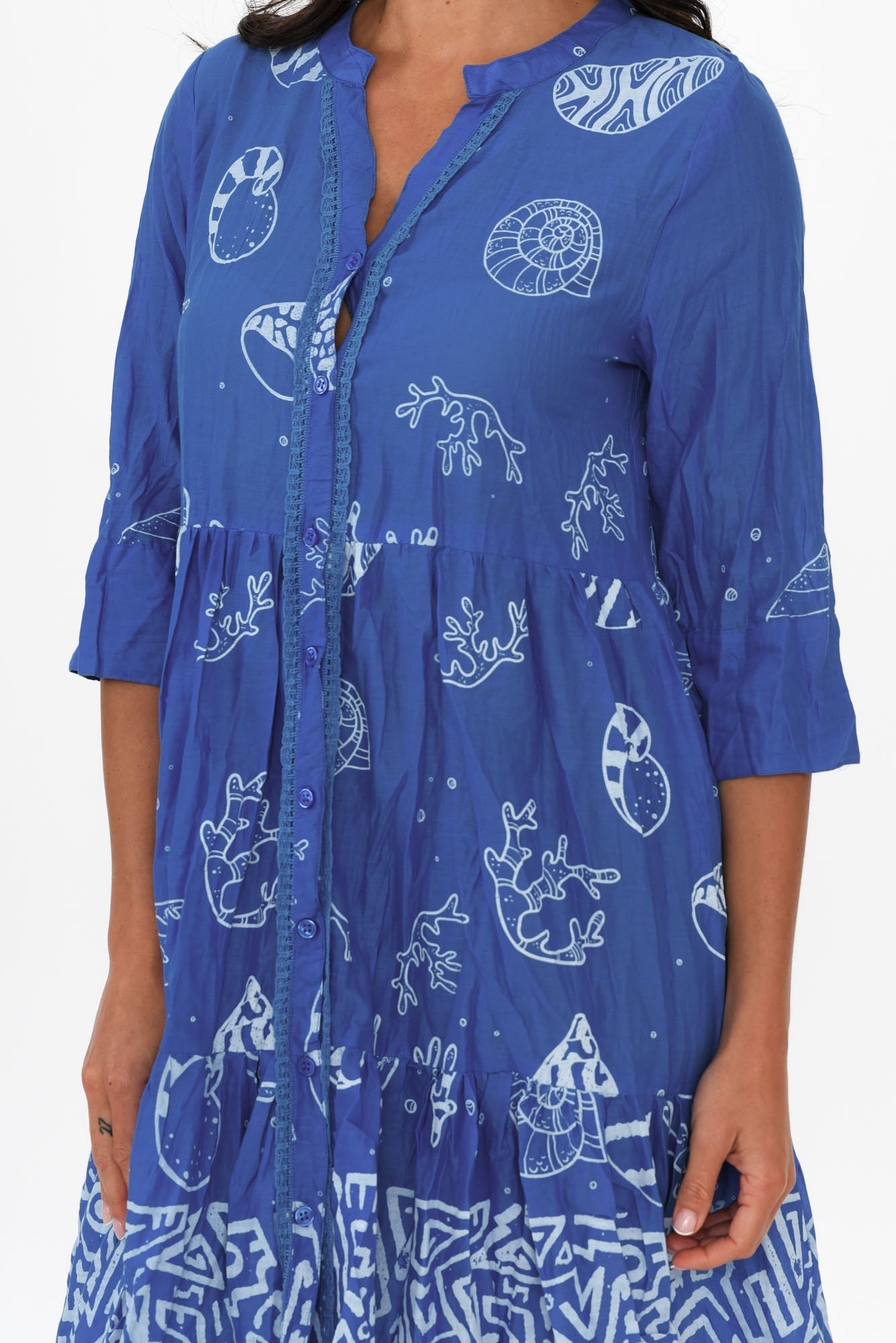 Romy Cobalt Seashell Crinkle Cotton Dress