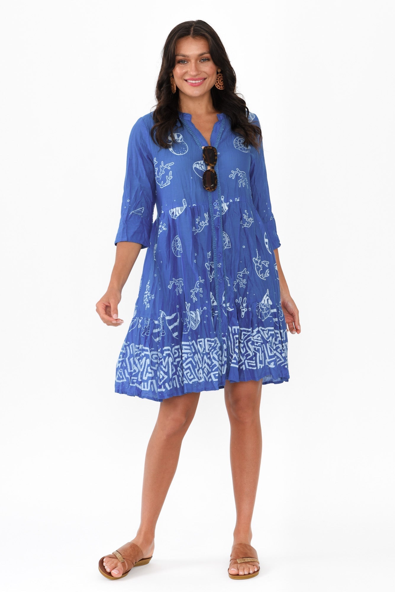 Romy Cobalt Seashell Crinkle Cotton Dress