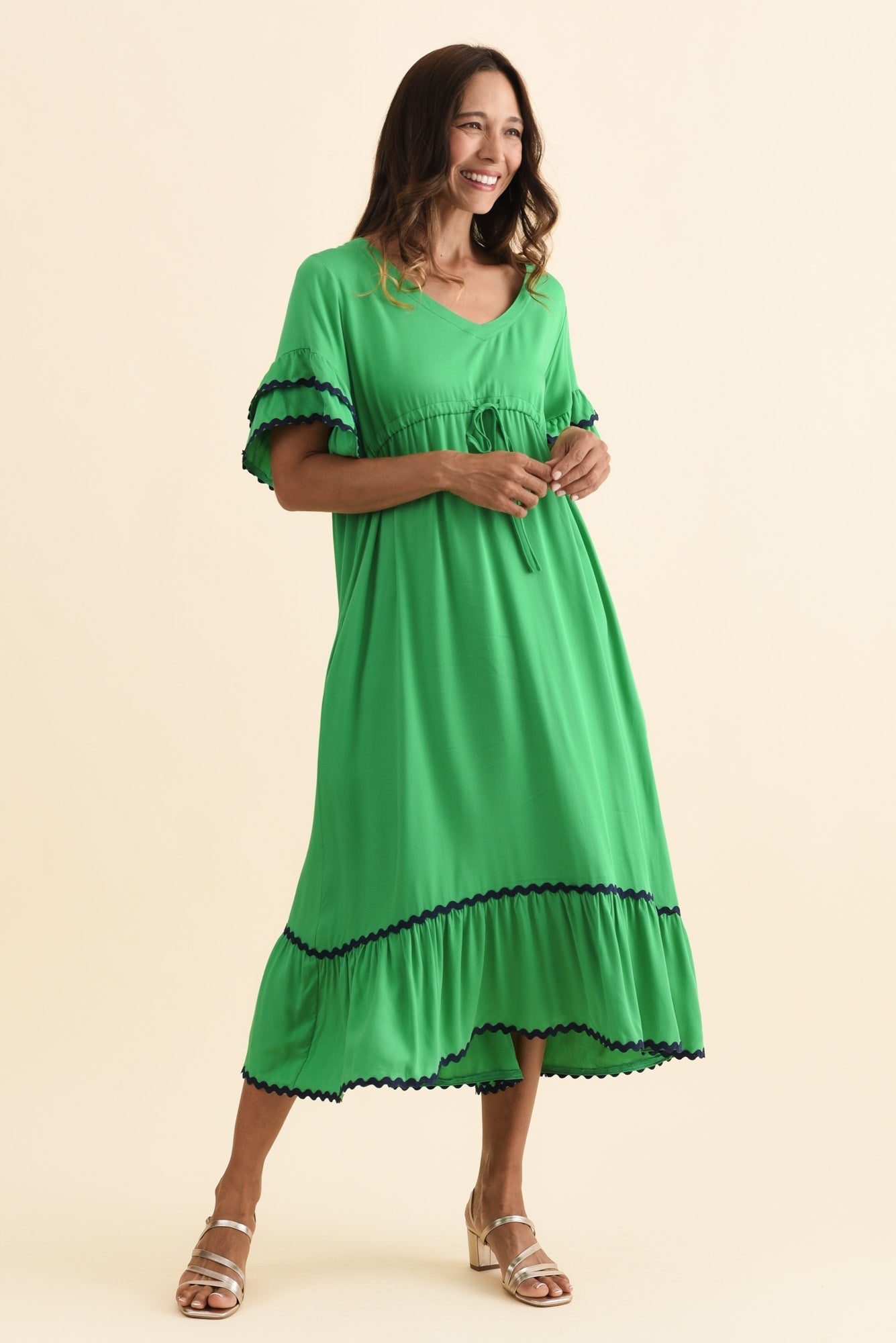 Rosemarie Green Contrast Frill Dress