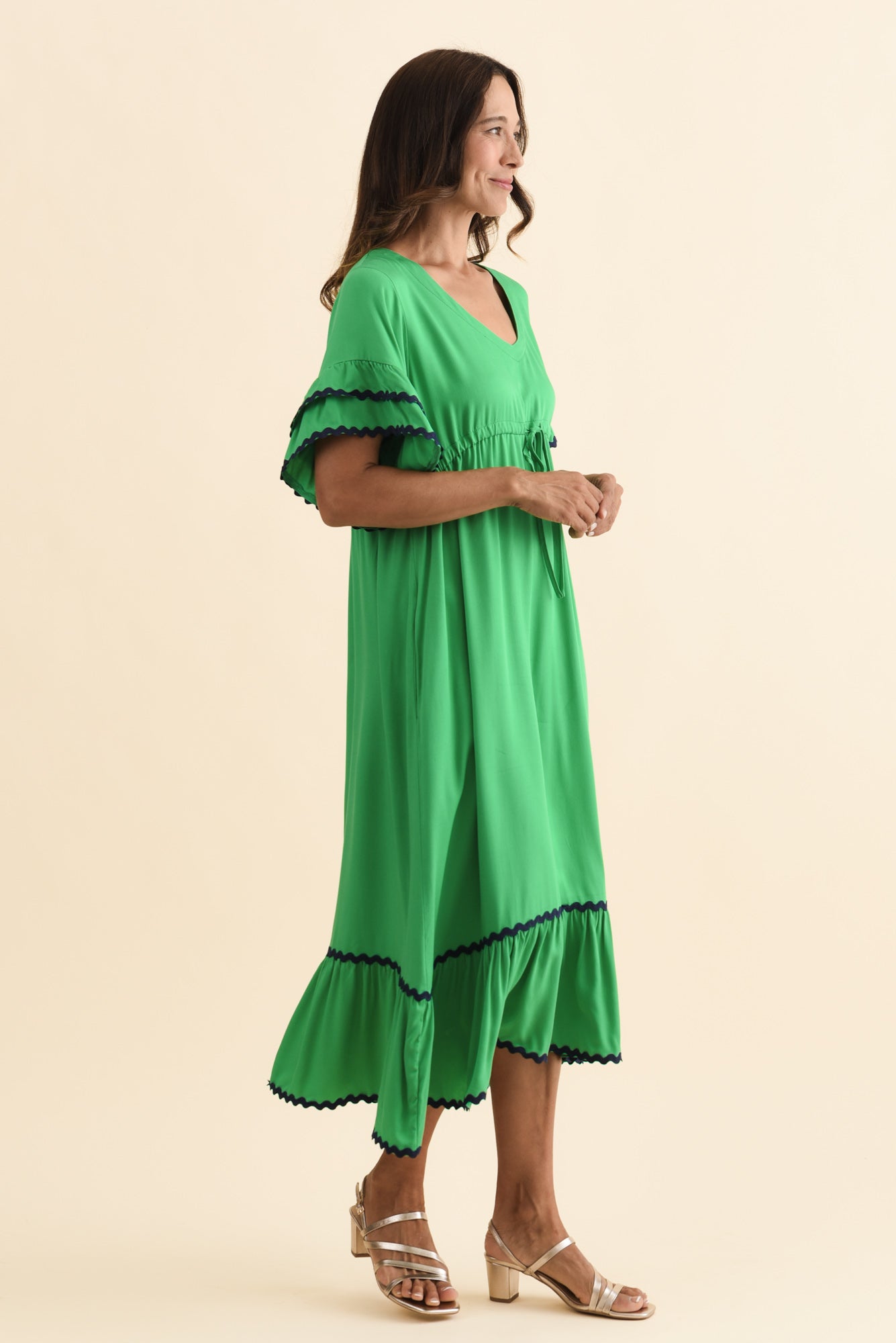 Rosemarie Green Contrast Frill Dress