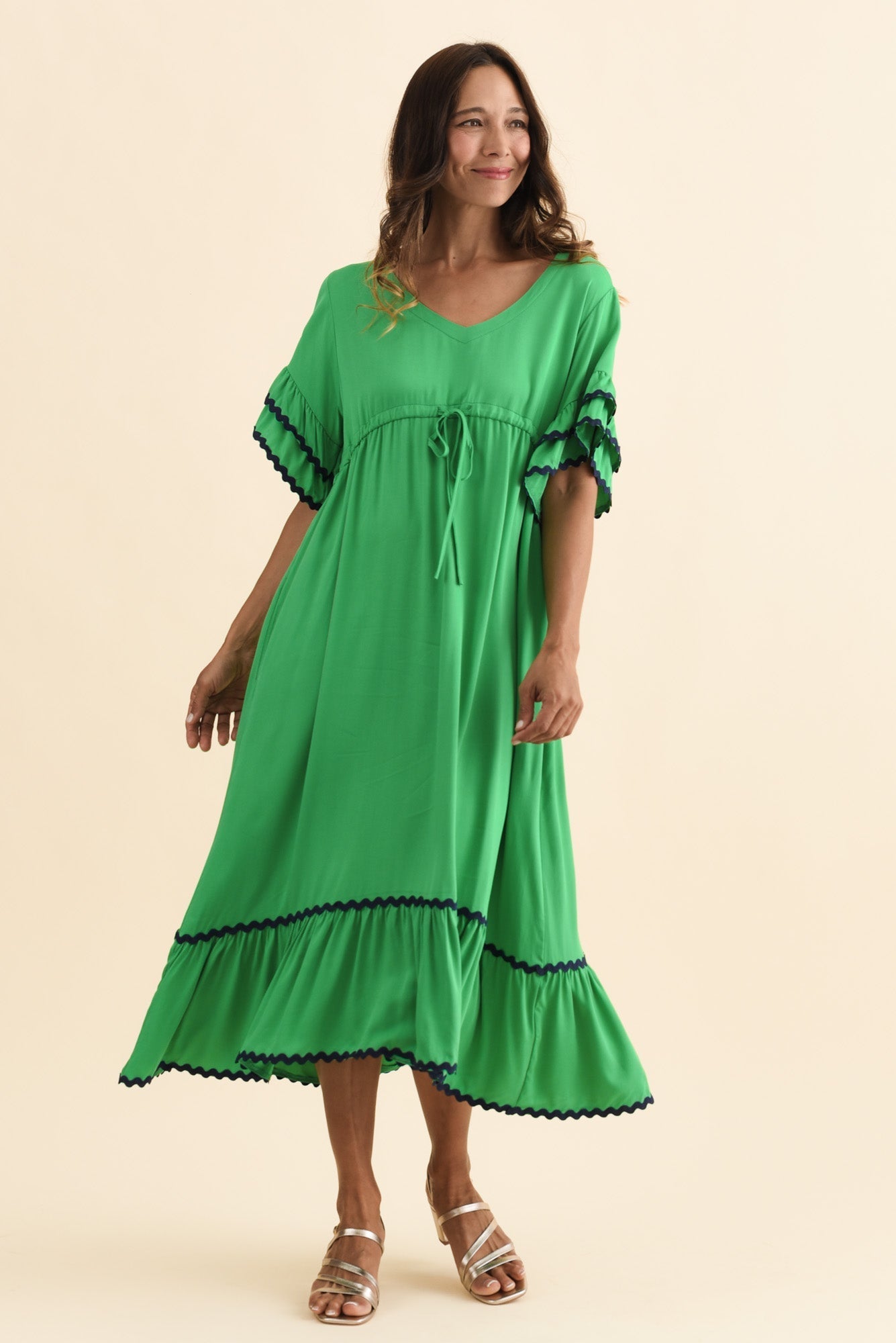 Rosemarie Green Contrast Frill Dress