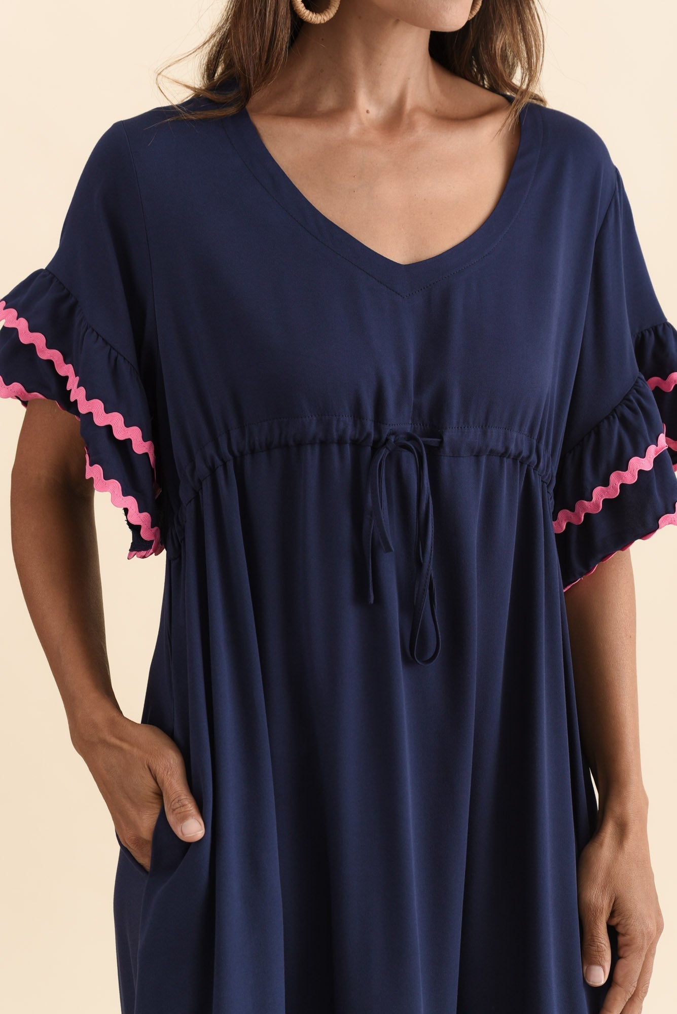 Rosemarie Navy Contrast Frill Dress