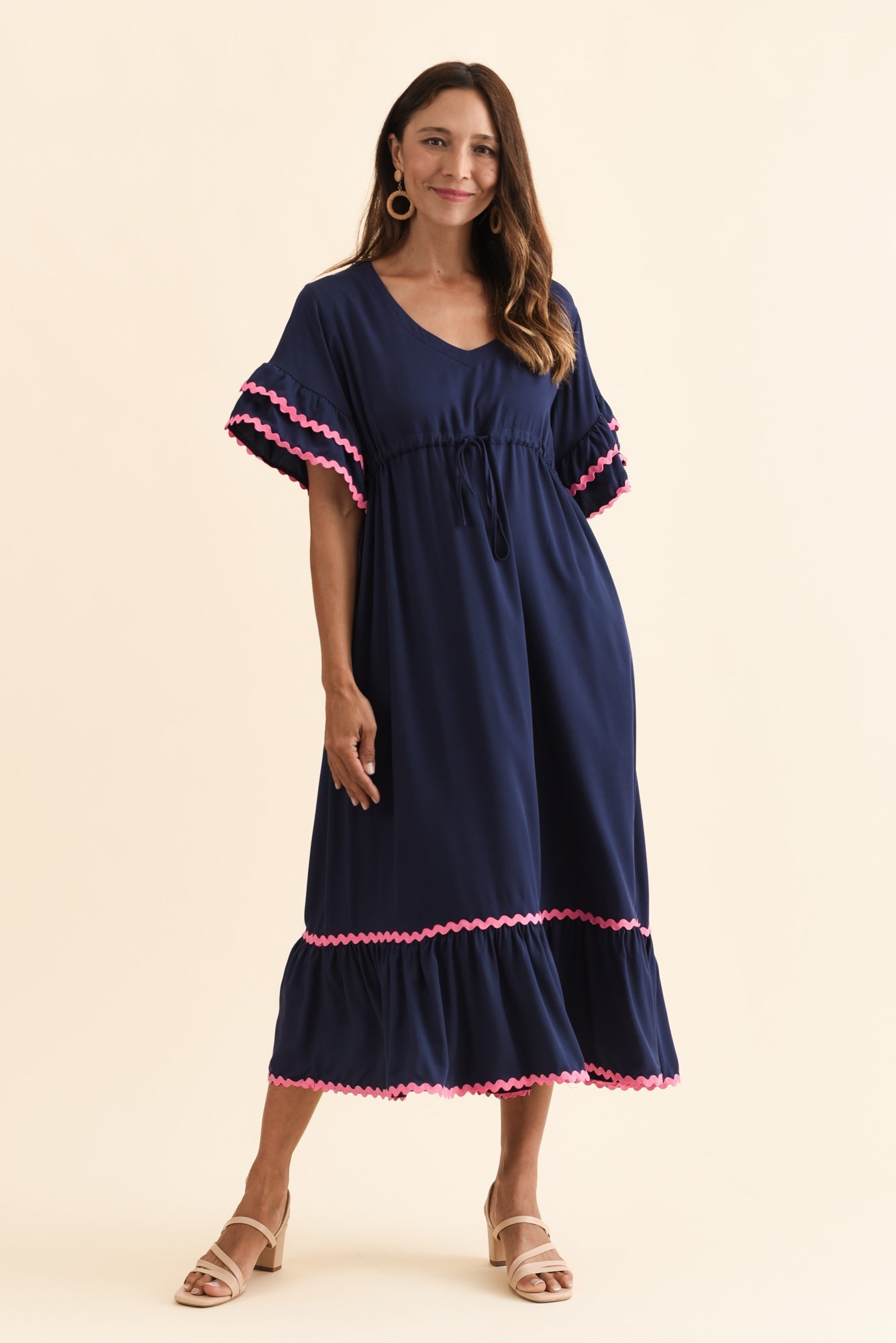 Rosemarie Navy Contrast Frill Dress
