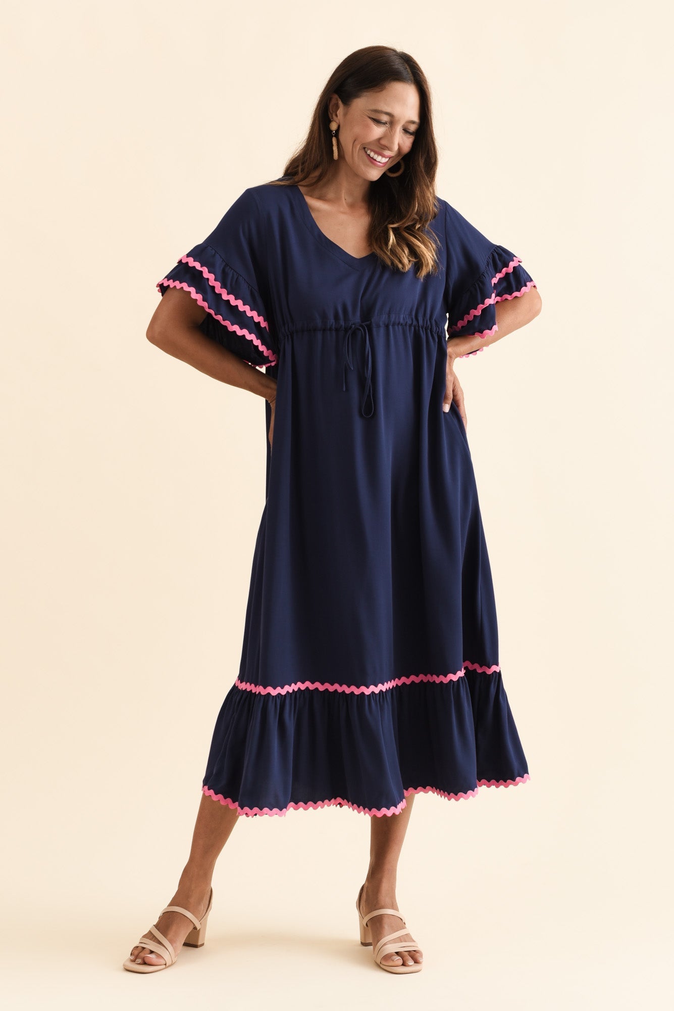 Rosemarie Navy Contrast Frill Dress